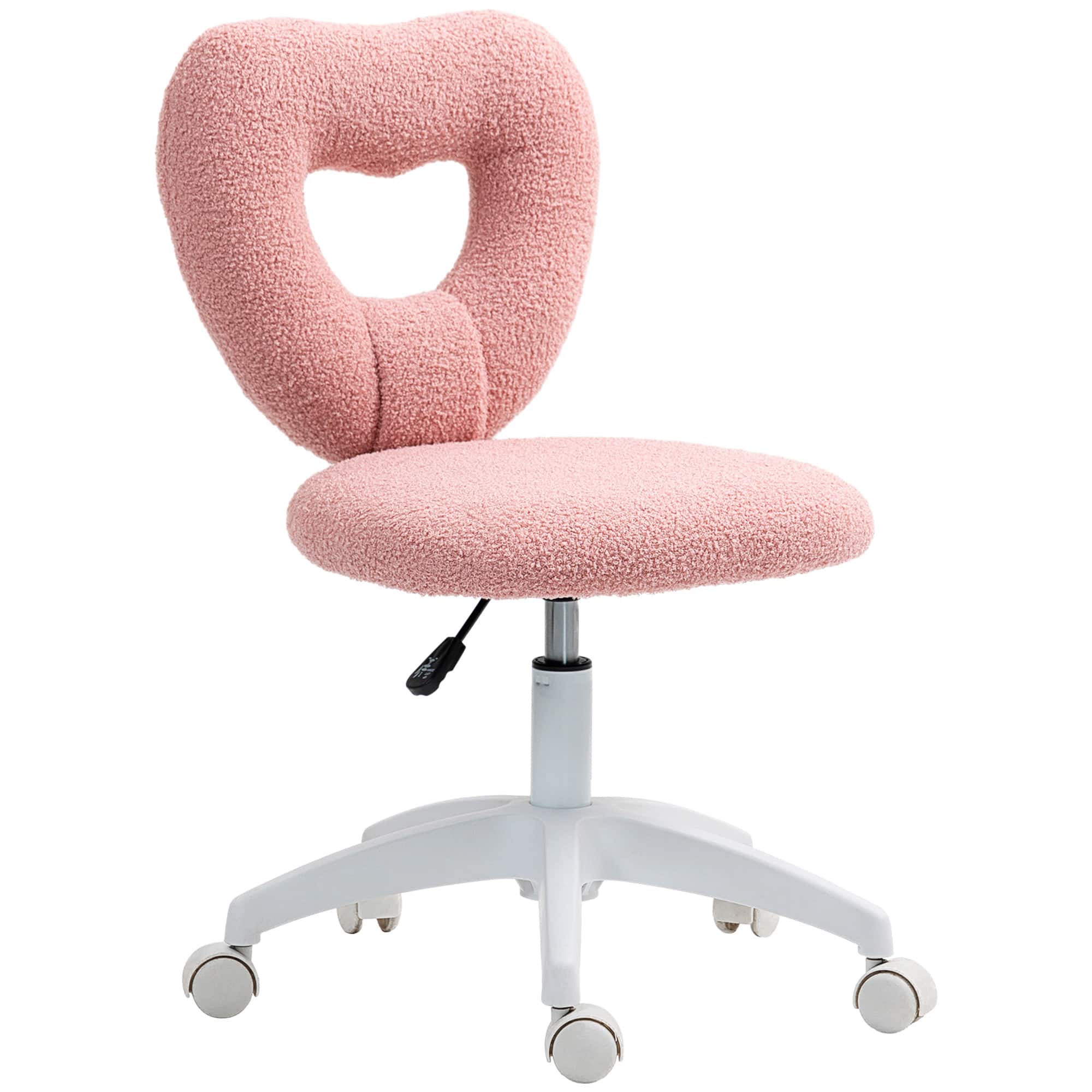 Anysun - Cozy Teddy Fleece Fabric Heart-Back Design Armless Computer Desk Chair with Swivel Wheels - Pink