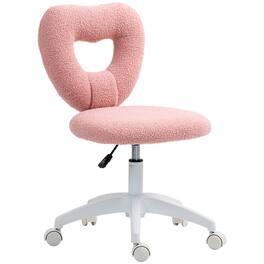 Anysun - Cozy Teddy Fleece Fabric Heart-Back Design Armless Computer Desk Chair with Swivel Wheels - Pink