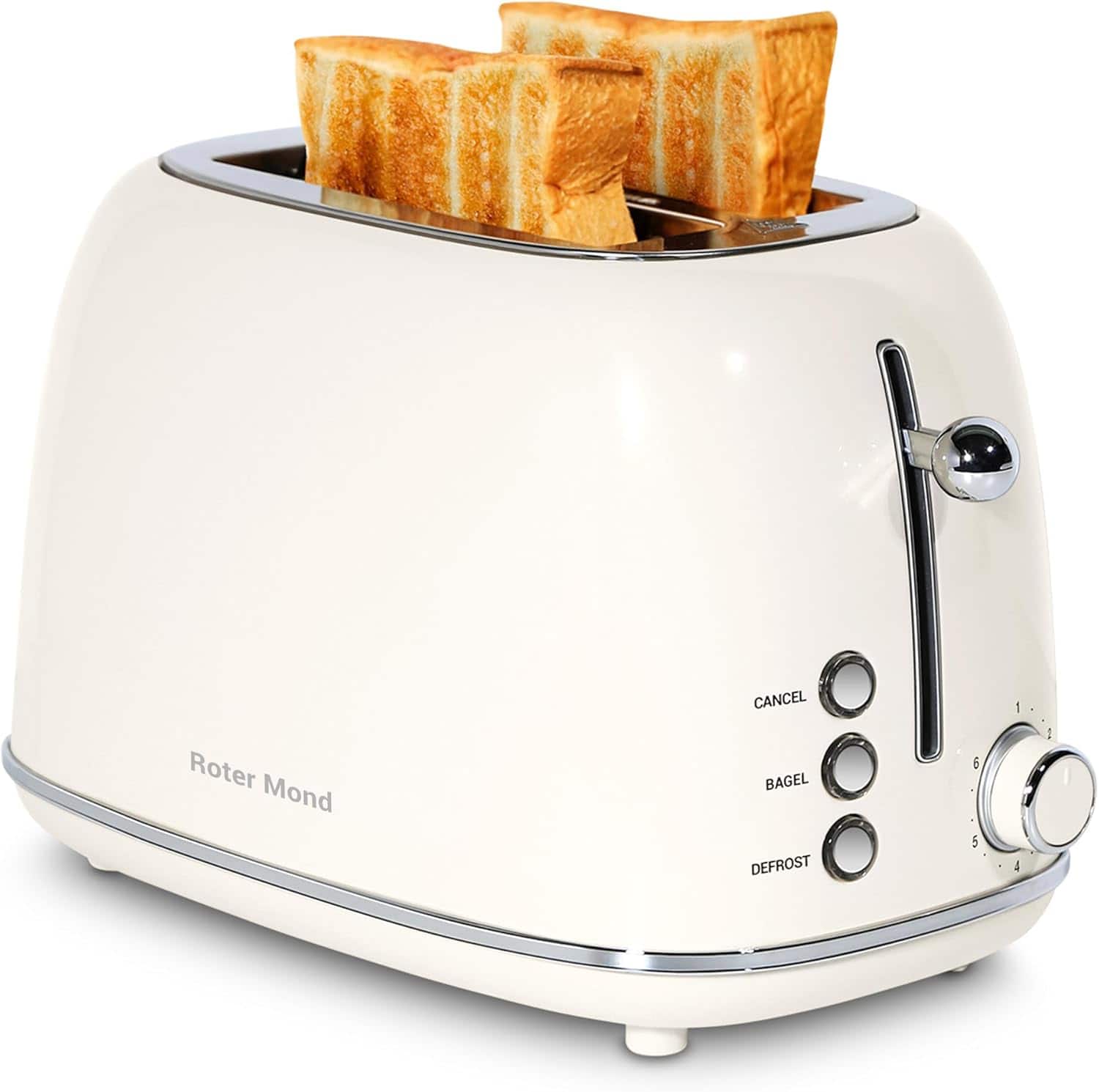 FINEAK - Stainless Steel 2-Slice Stainless Steel Toaster with Wide Slots - Cream