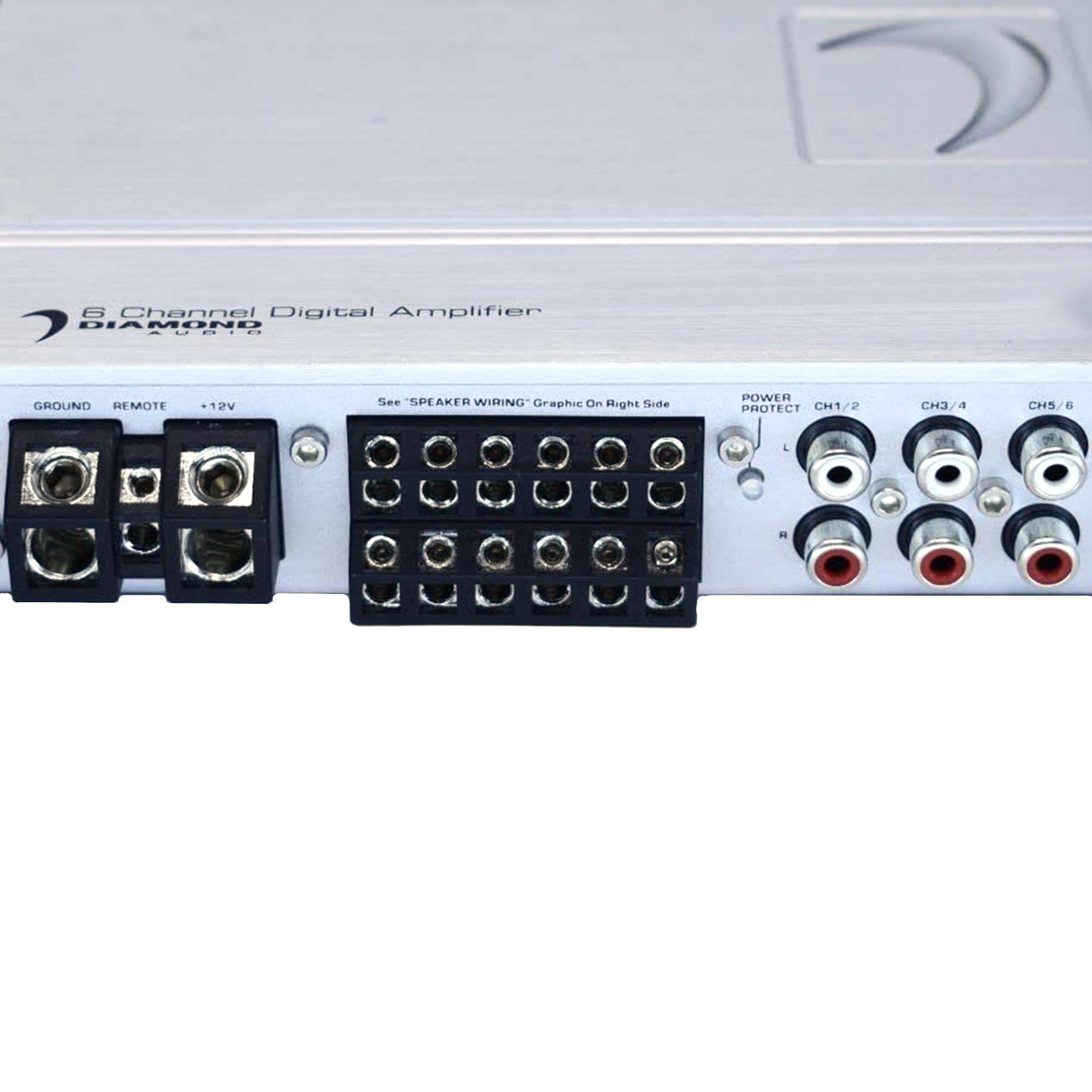 6 Channel Digital Amplifier  
DIAMOND  

GROUND REMOTE +12V  
See "SPEAKER WIRING" Graphic On Right Side  

POWER PROTECT  
CH1/2  
CH3/4  
CH5/6