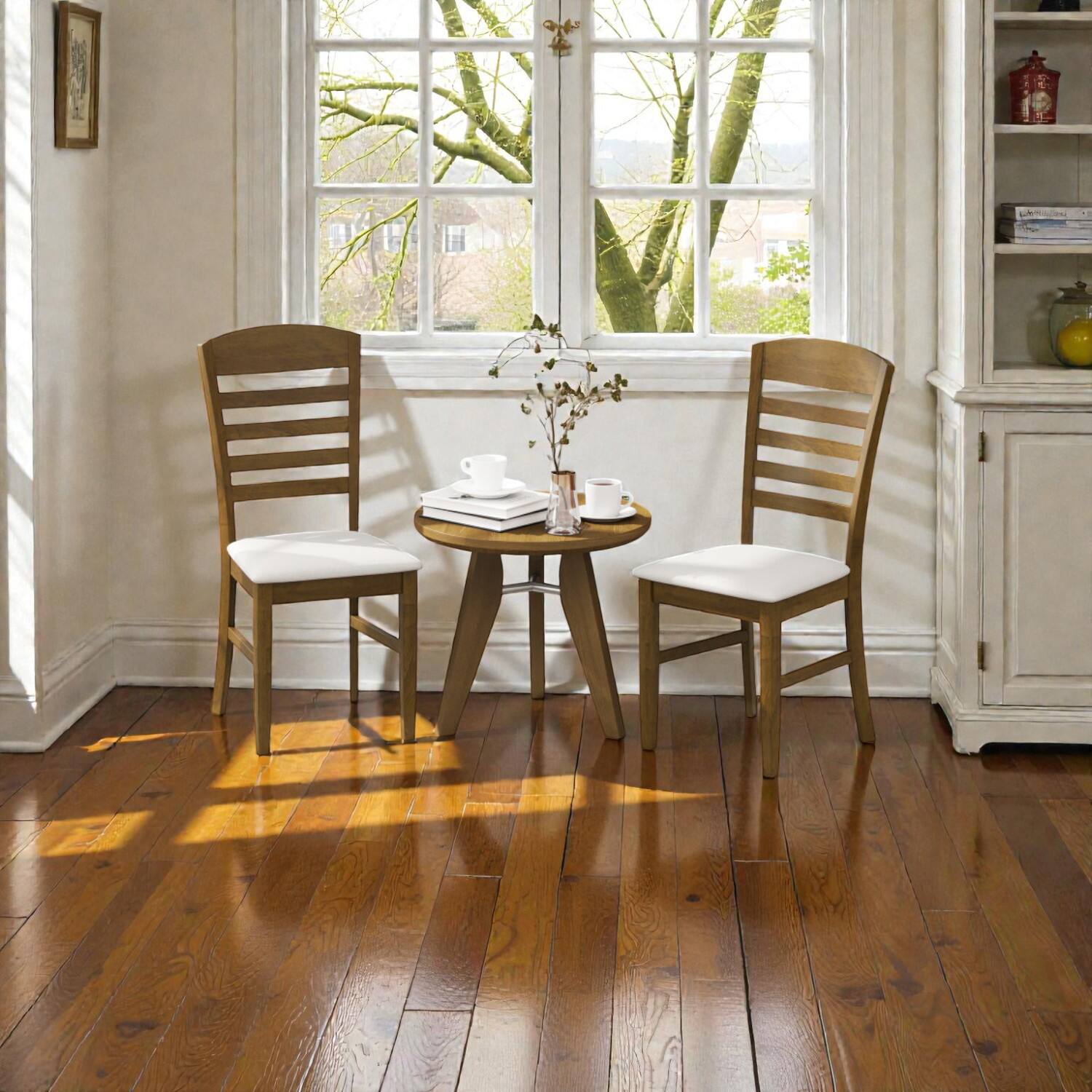 Hivvago - Pair of 2 Comfortable Dining Chairs Featuring Rubberwood Construction - Walnut, White