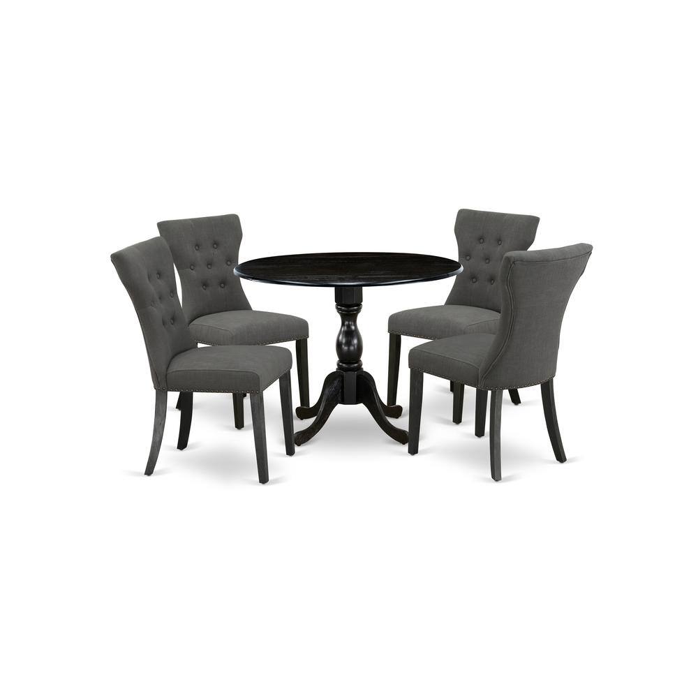 Left. East West Furniture - East West Furniture DMGA5-ABK-50 5 Pc Dining Set Includes 1 Drop Leaves Table and 4 Dark Gotham Grey Linen Fabric - Wire Brush Black.