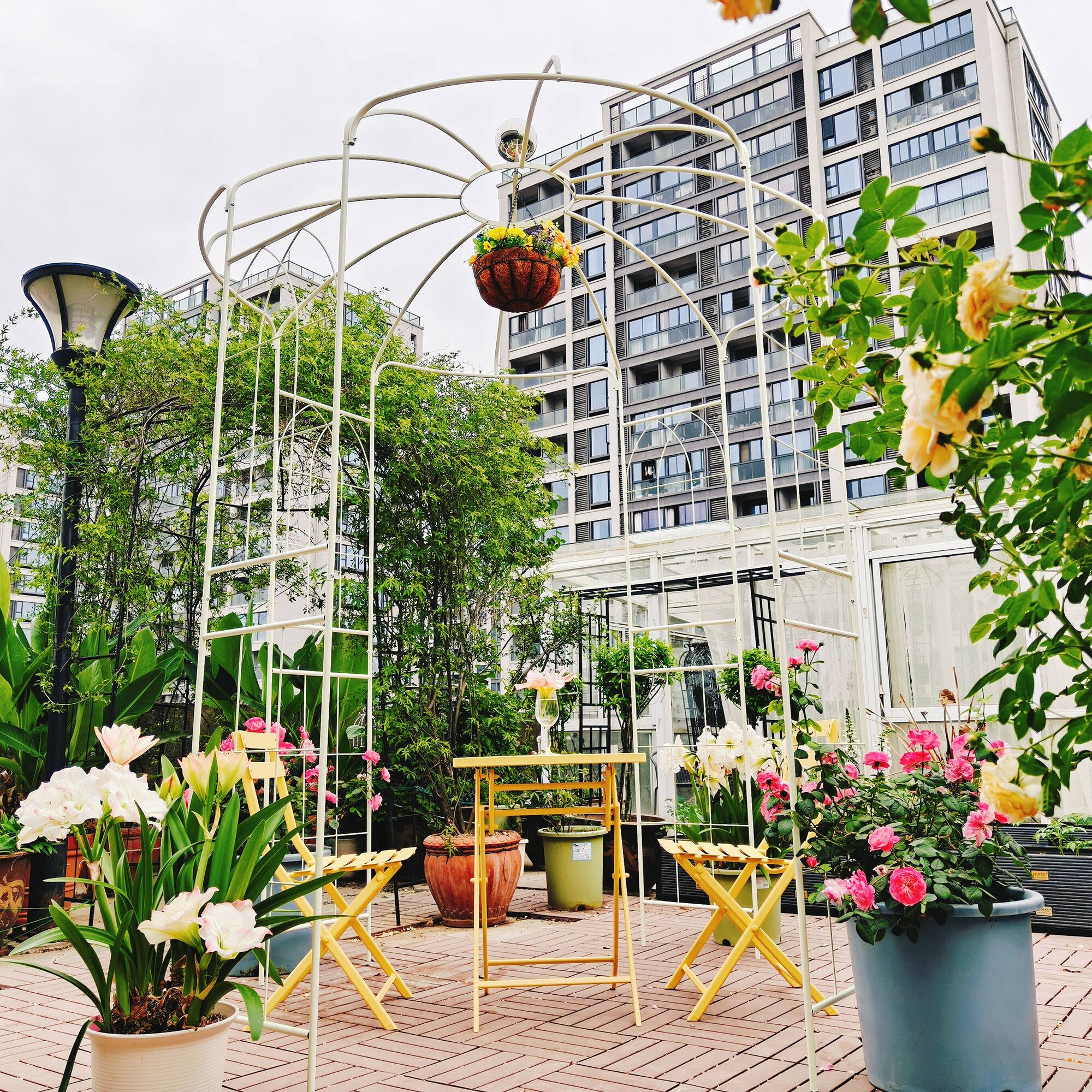 Alt View 2. Loheer - 6.8 ft Metal Garden Arch Gazebo Birdcage Pergola Arbor for Wedding Ceremony Patio Lawn - Cream White.