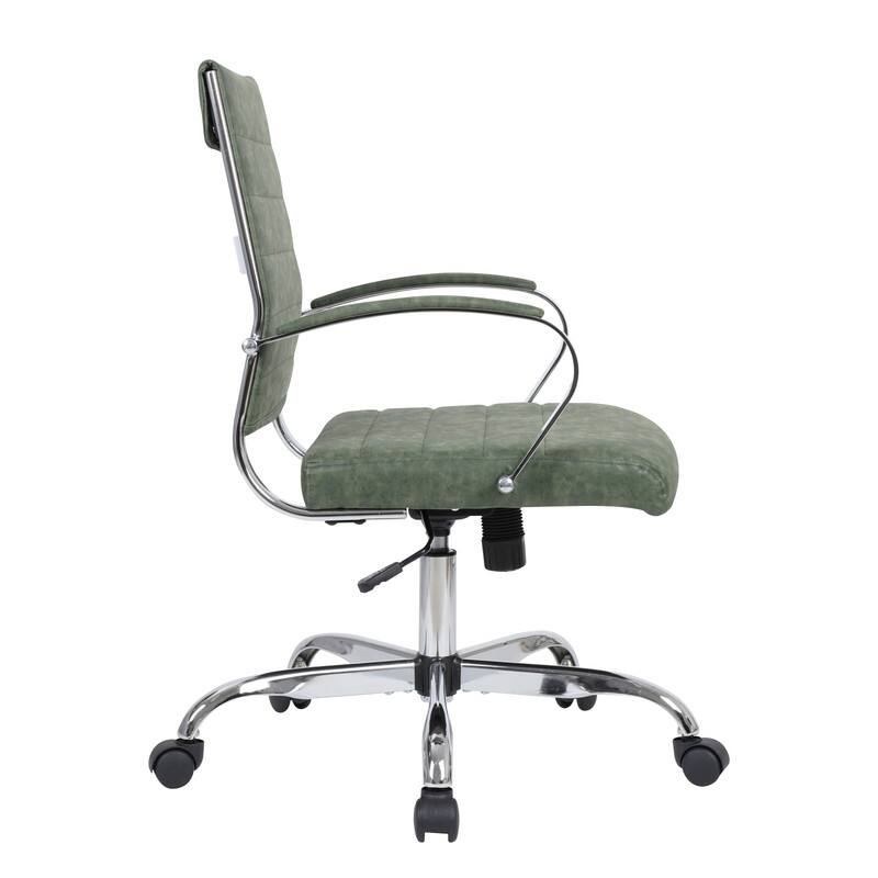 Back. LeisureMod - Set of 2 - Benmar Modern Leather Office Desk Chair with Ribbed Seat and Steel Frame Computer Chair - Green.