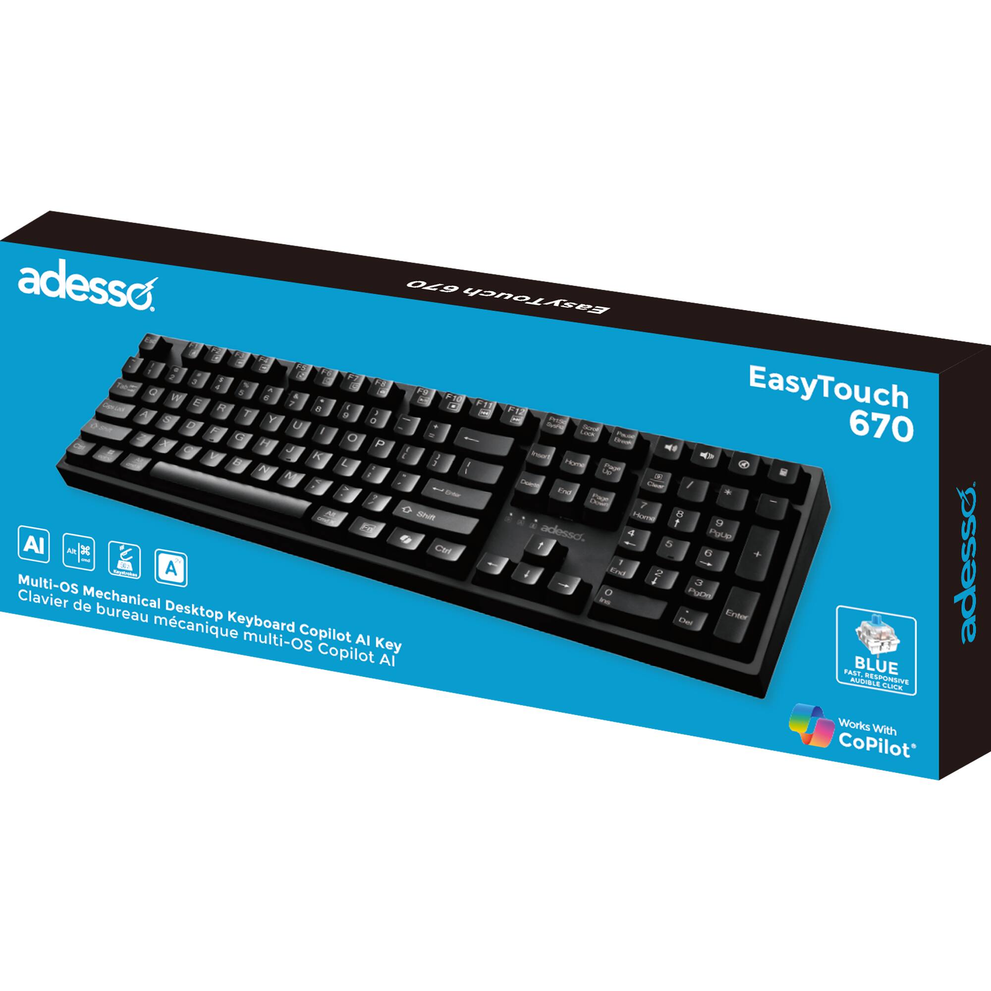 Adesso MultiOS Mechanical Keyboard With CoPilot AI Hotkey Black AKB