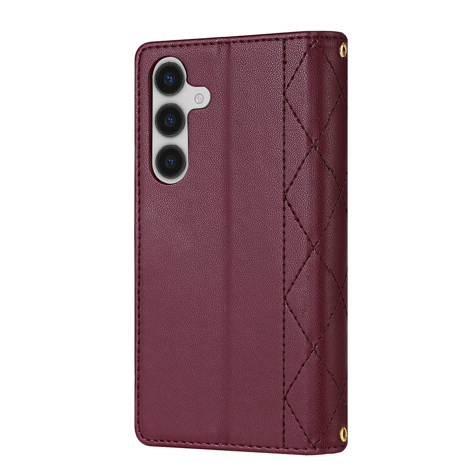 Alt View 2. Dteck - Shockproof Zipper Wallet Phone Case for Samsung Galaxy A37 5G with Crossbody Strap, PU Leather TPU Folio Stand Cover - Winered.