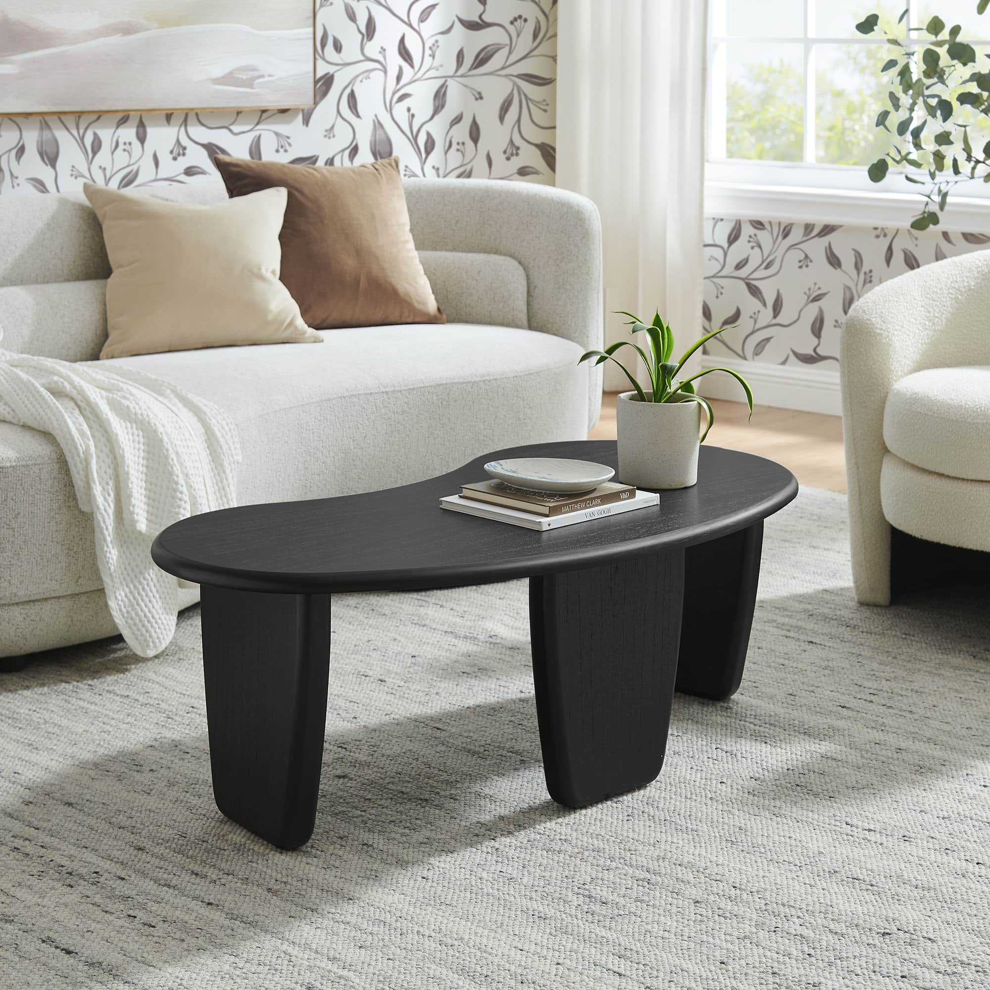 Vetra Kidney-Shaped Free Coffee Table by Modway - Black