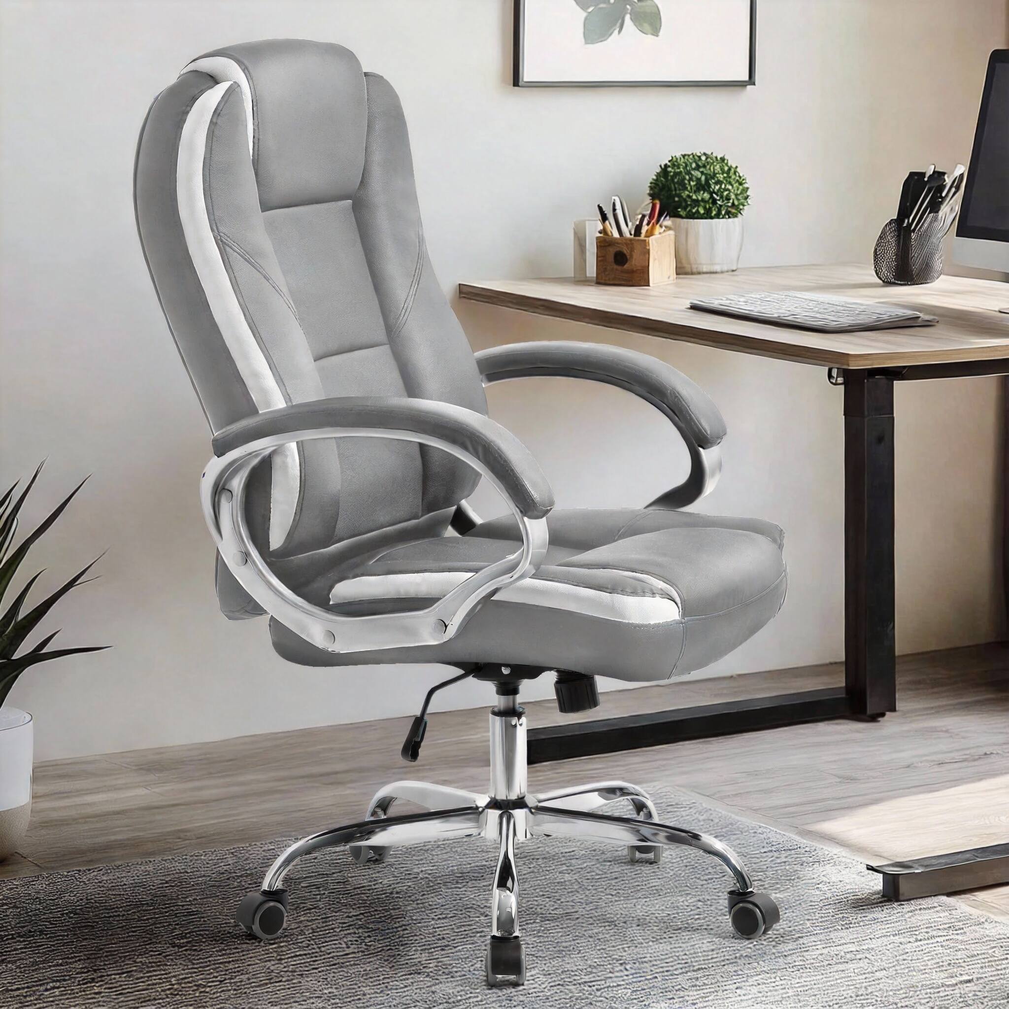 Alt View 1. Frangdom - Ergonomic Gaming Chair High Back Swivel Leather Lumbar Support - White, 300 lbs, 360-degree swivel.