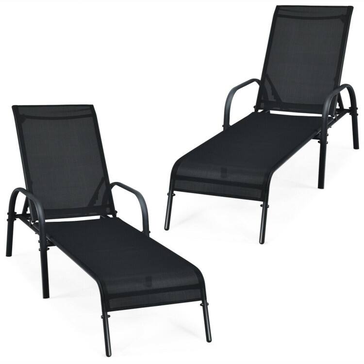 Alt View 2. Mondawe - Adjustable Patio Chaise Folding Lounge Chair with Backrest for Outdoor Use - Black.