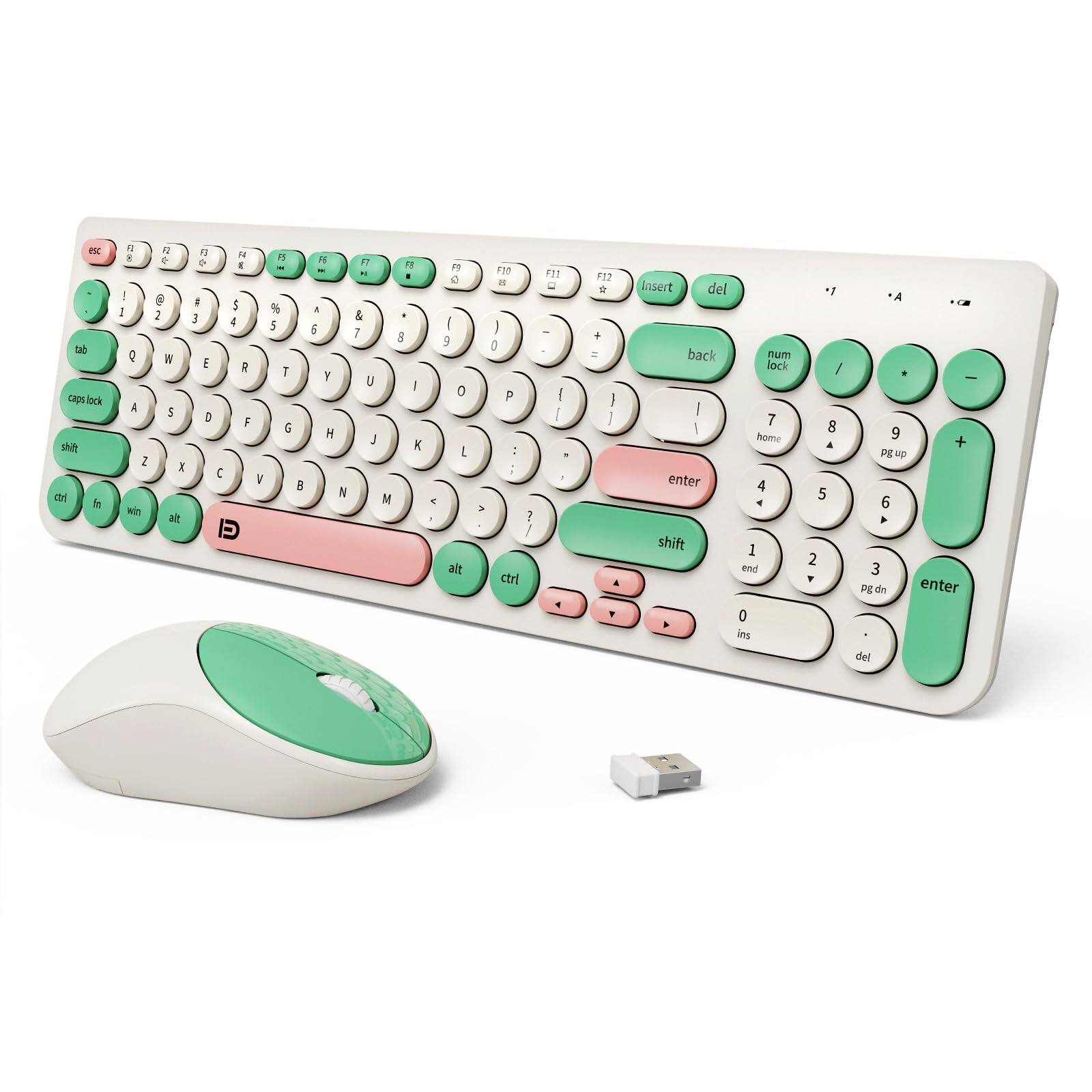 HM 1810 Wireless Keyboards Mouse Combos Colorful Cute Typewriter Full ...