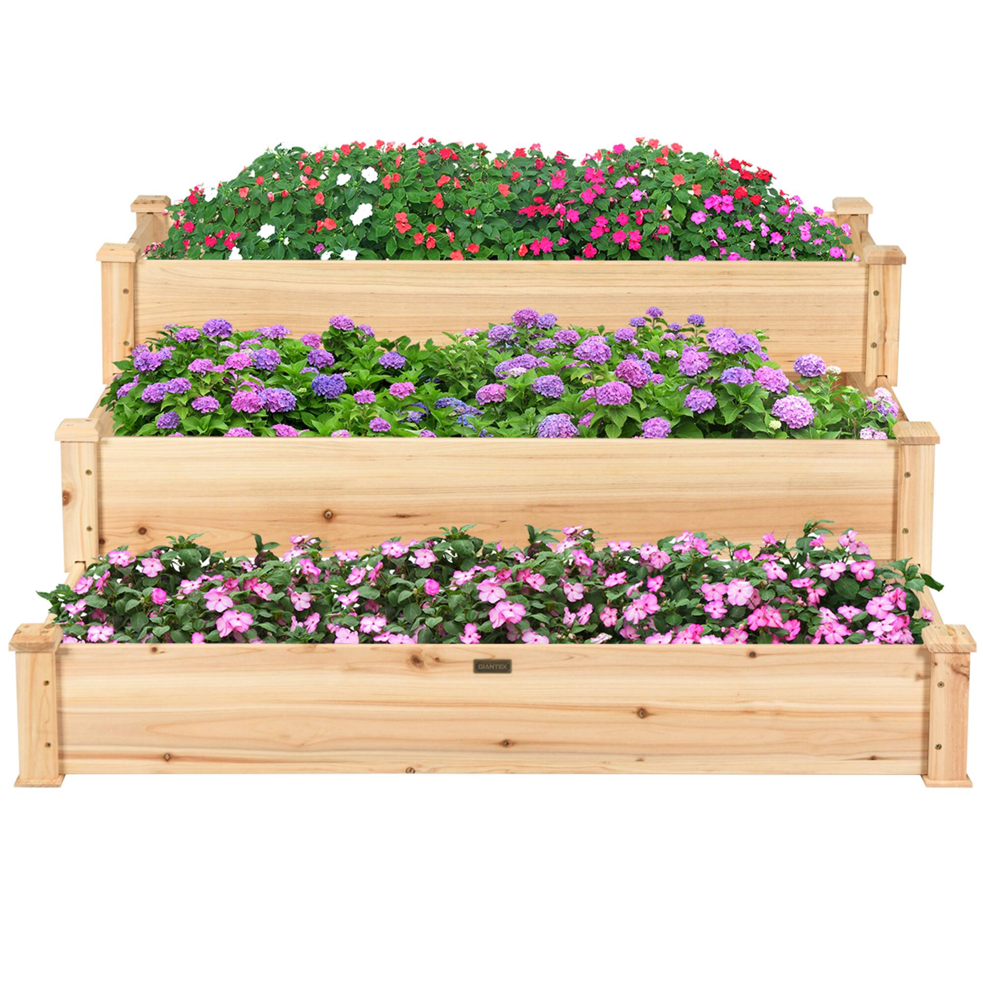 Alt View 2. Gymax - Gymax Outdoor Garden 3 Tier Wooden Elevated Raised Vegetable Planter Gardening Kit - Natural.