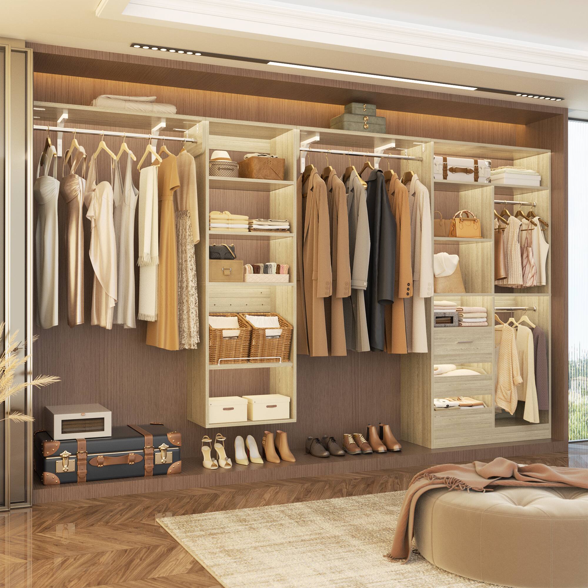 Left. Aheaplus - 8FT Wall Mount Over Washer Dryer Shelf, 6-Tier Heavy-Duty Laundry Organizer w/ Adjustable Shelves & Drying Rack - White Oak.