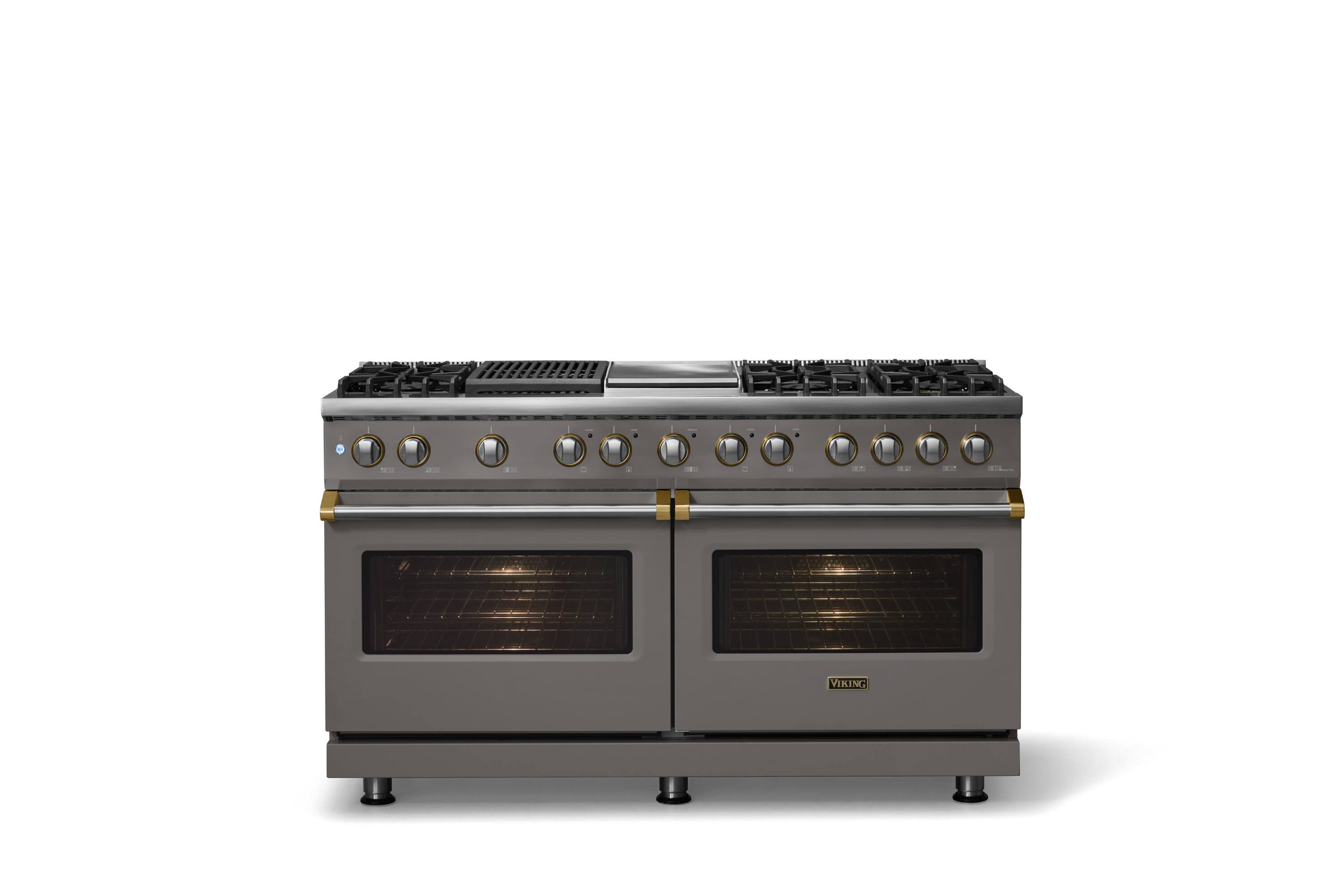 Alt View 1. Viking - Pro 5 Series 9.4 Cu. Ft. Freestanding Sealed 8B LP DF Convection Range/Grdl/Grill - Damascus Gray w. Brushed Brass Trim - Damascus Gray.