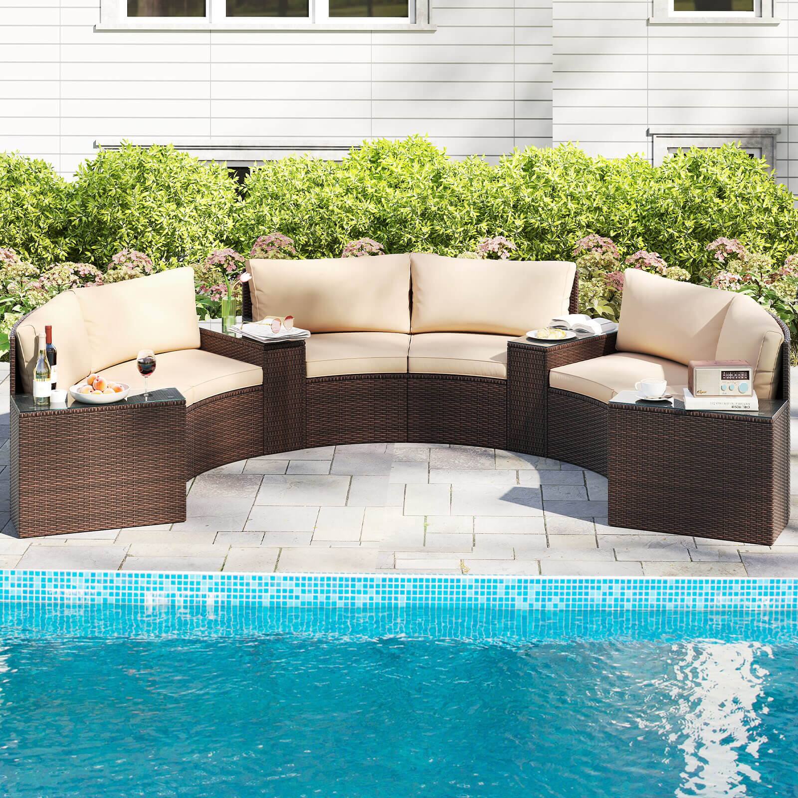 Alt View 9. Costway - Costway 7 PCS Patio Furniture Set with Tempered Glass Top Side Tables Back & Seat Cushions - Brown.