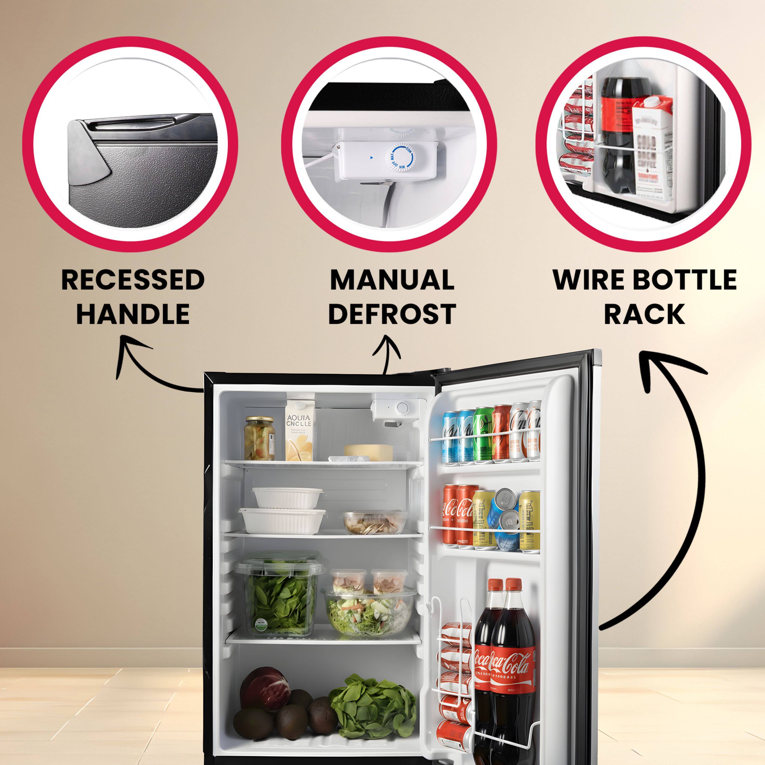 RECESSED HANDLE  
MANUAL DEFROST  
WIRE BOTTLE RACK