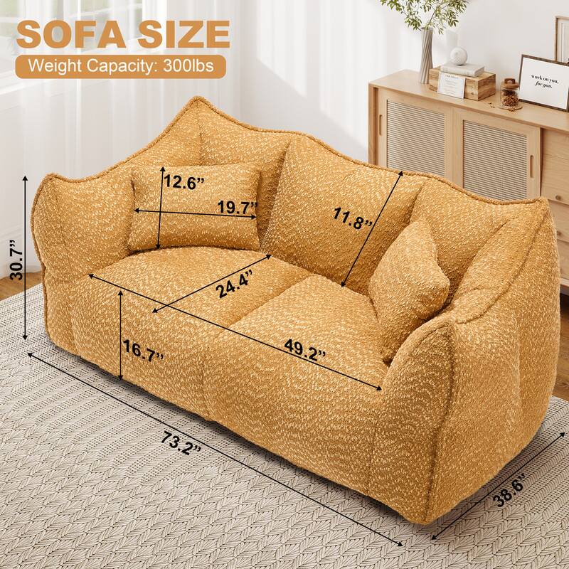 SOFA SIZE  
Weight Capacity: 300lbs  

- Height: 30.7"  
- Depth: 12.6"  
- Seat Depth: 19.7"  
- Seat Height: 16.7"  
- Arm Height: 24.4"  
- Arm Depth: 11.8"  
- Width: 73.2"  
- Length: 49.2"  
- Overall Width: 38.6"