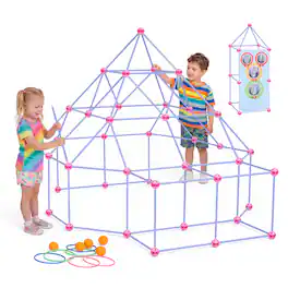 VEVOR - Fort Building Kit for Kids, 140 PCS Creative STEM Construction Toys, for 4 5 6 7 8+ Year Old Boys Girls, Upgraded Balls - Purple;Pink