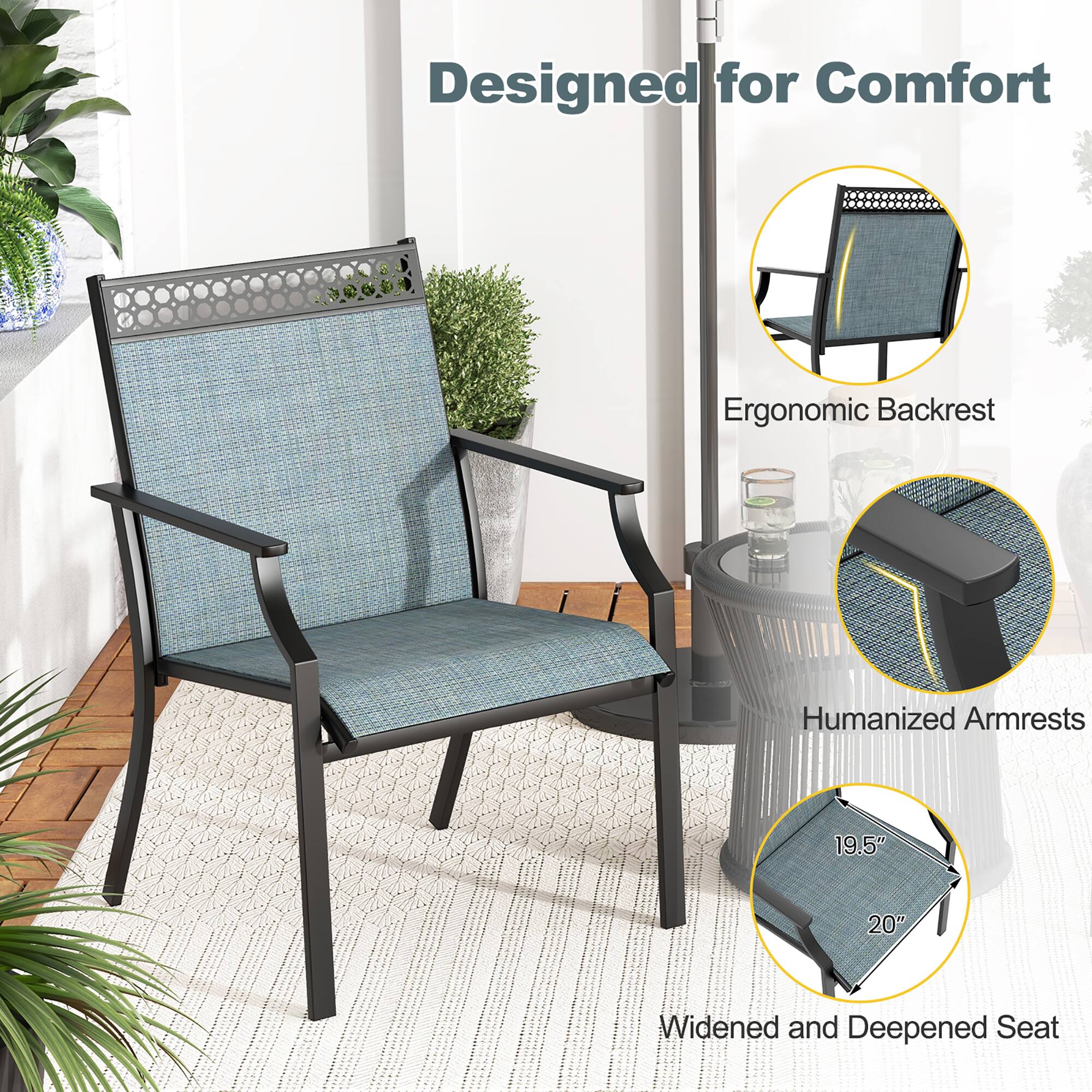 Designed for Comfort

- Ergonomic Backrest
- Humanized Armrests
- Widened and Deepened Seat

19.5" 20"