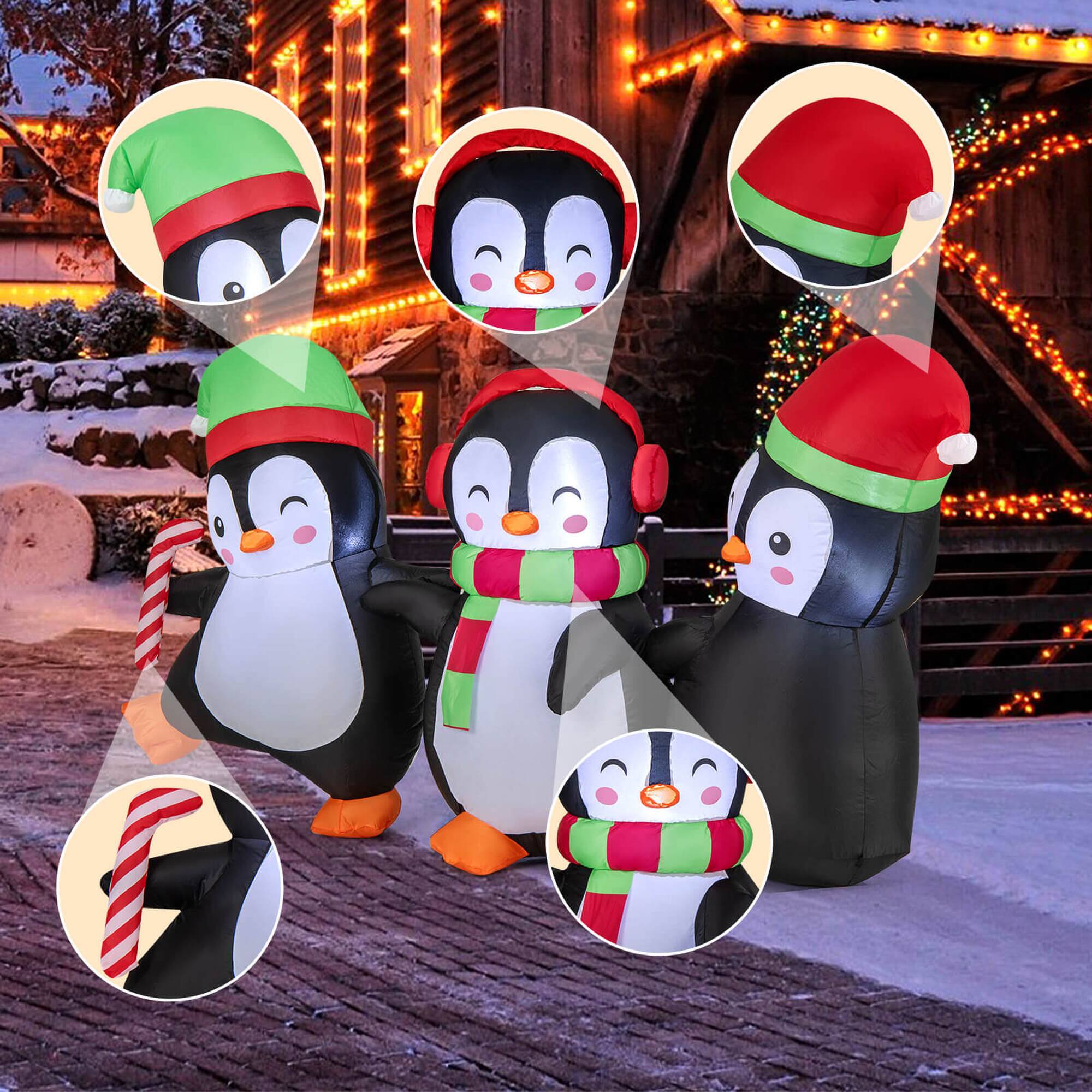 Alt View 5. Costway - Costway Christmas Inflatable Penguins Family Pre-Lit Festive Inflatable with LED Lights - Multicolor.