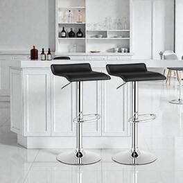 Hivvago - Set of 2 Modern Adjustable Backless Bar Stools with PU Leather Seats - Black