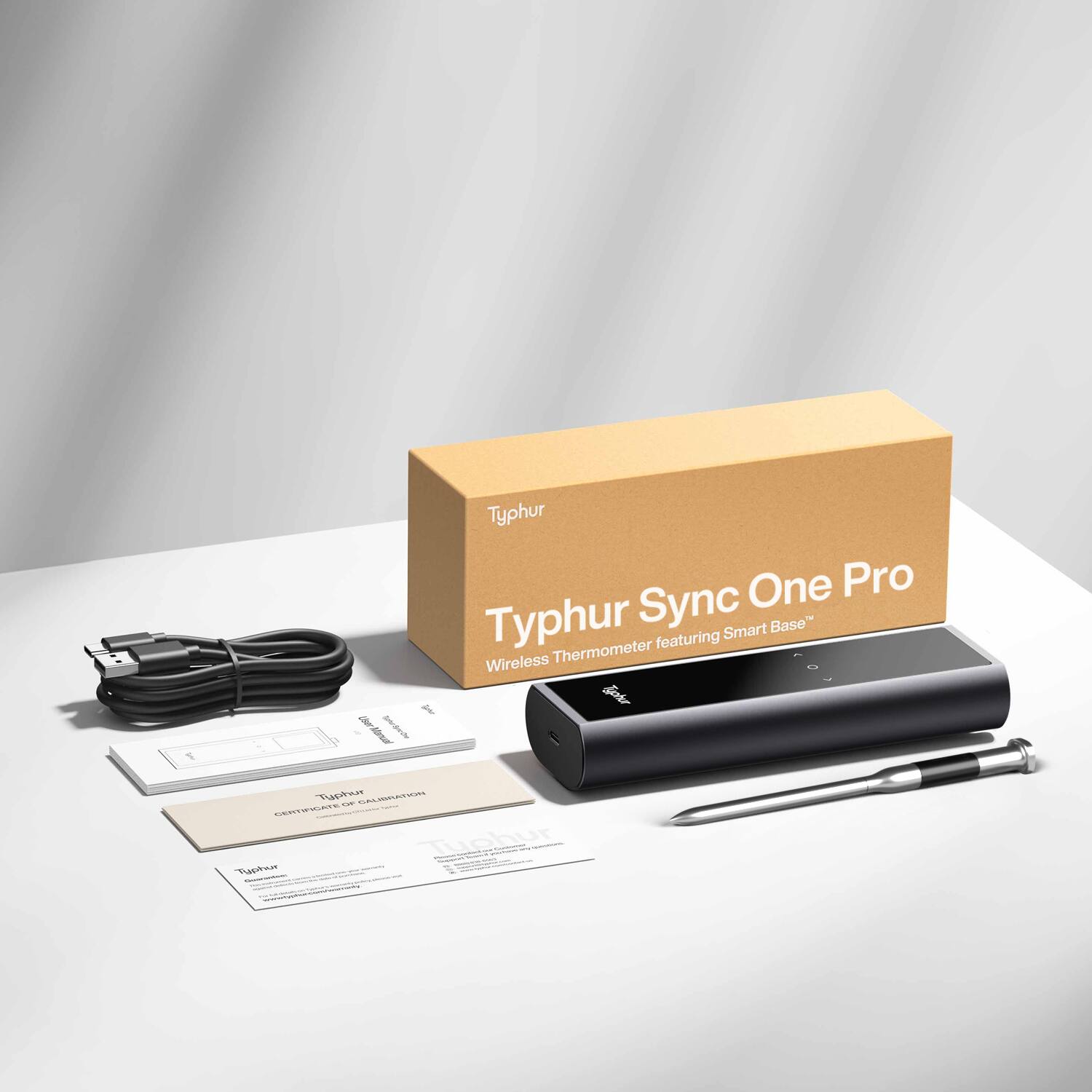 A Typhur One Pro Typhur Sync Smart Base" Thermometer featuring Wireless Gohr Tuphur - LMA C Tucbur Tapitur

Typhur Sync One Pro
Wireless Thermometer featuring Smart Base™