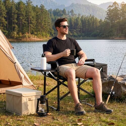 Alt View 9. Winado - Foldable Camping Chair with Big Capacity Cooler Bag, Side Table & Cup Holder Portable for Outdoor Camping Fishing Beach - Black.