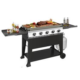 GlowWise - 50K BTU 5-Burner Propane Flat Top Griddle, 540 sq in, Wheels & Folding Shelves for Camping, Tailgating, Backyard - Blank