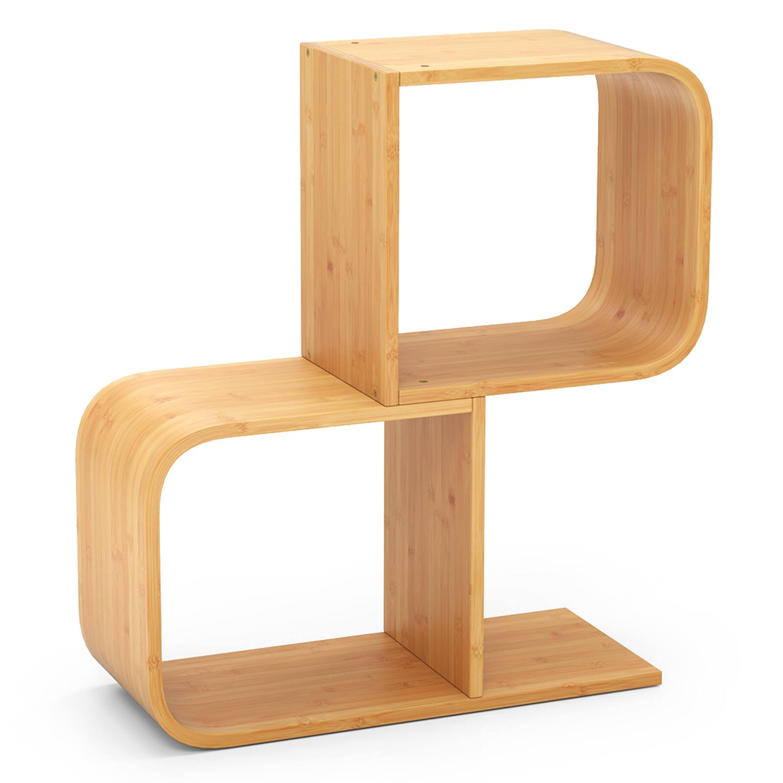 Alt View 8. Gymax - Gymax Bamboo Geometric Bookshelf 2-Tier S-Shaped Bookcase w/ Anti-tipping Device - Natural.