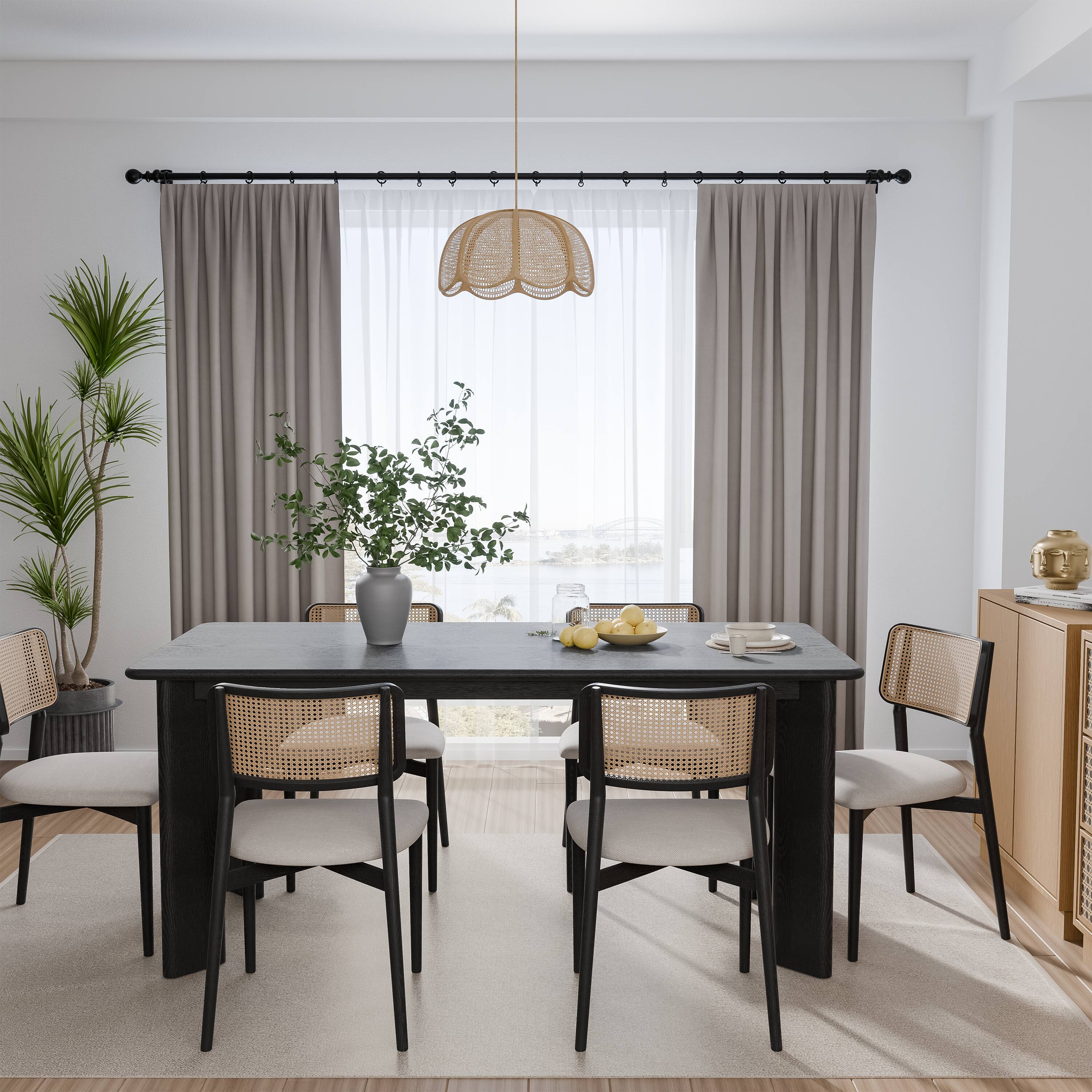 Alt View 3. Lirago - 67" Tapered-Leg Square Dining Table - Black Finish Solid Wood, Seats 6, Elegant Kitchen Dining Table for Home Use - Black.