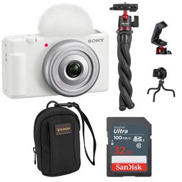 Bundle - Sony - ZV-1F Vlogging Camera, White with 32GB SD Card, Camera Bag