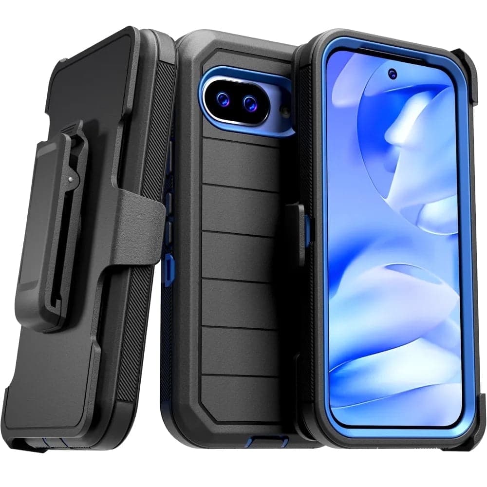 Front. RomeTech - Defender Case for Google Pixel 9a - Black / Blue - Black / Blue.