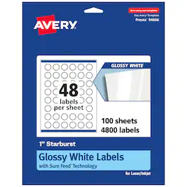 Avery - Glossy Starburst Labels, 1", 4,800 Total - White