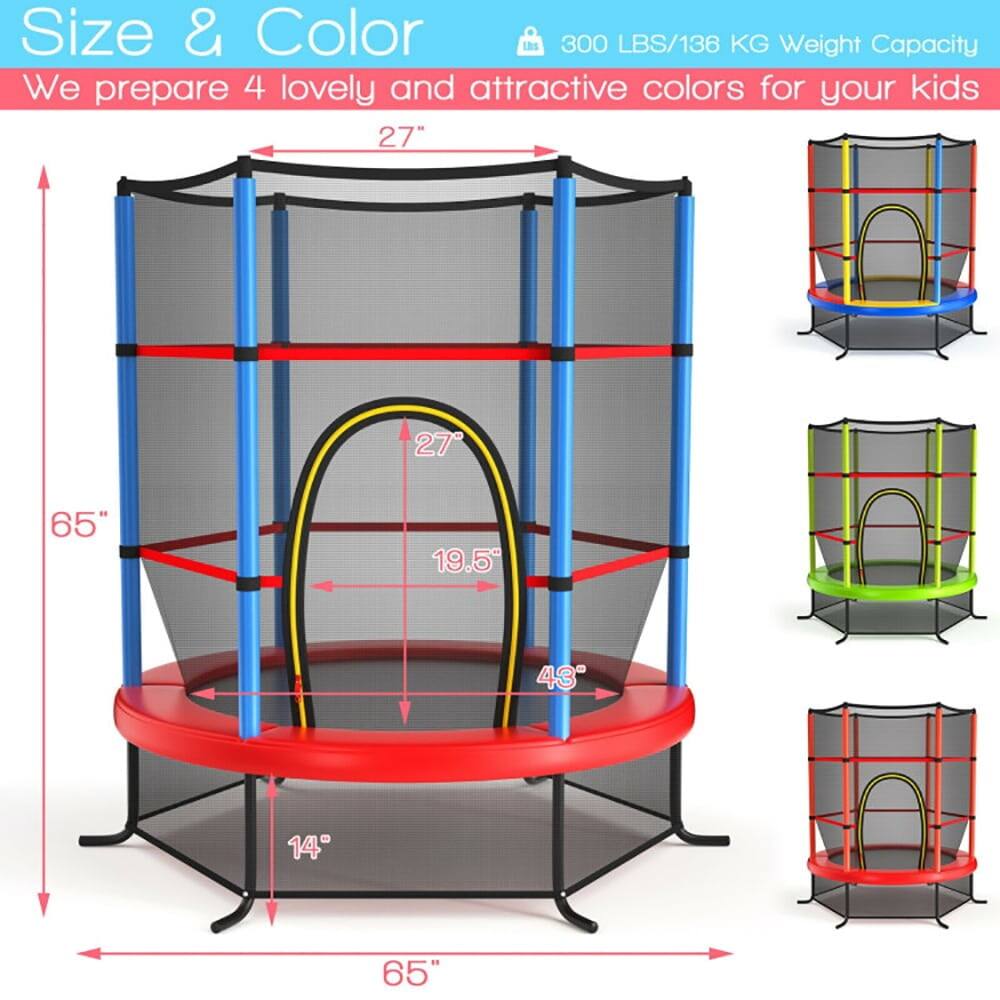 Size & Color  
300 LBS/136 KG Weight Capacity  
We prepare 4 lovely and attractive colors for your kids  

27"  
65"  
19.5"  
43"  
14"  
65"