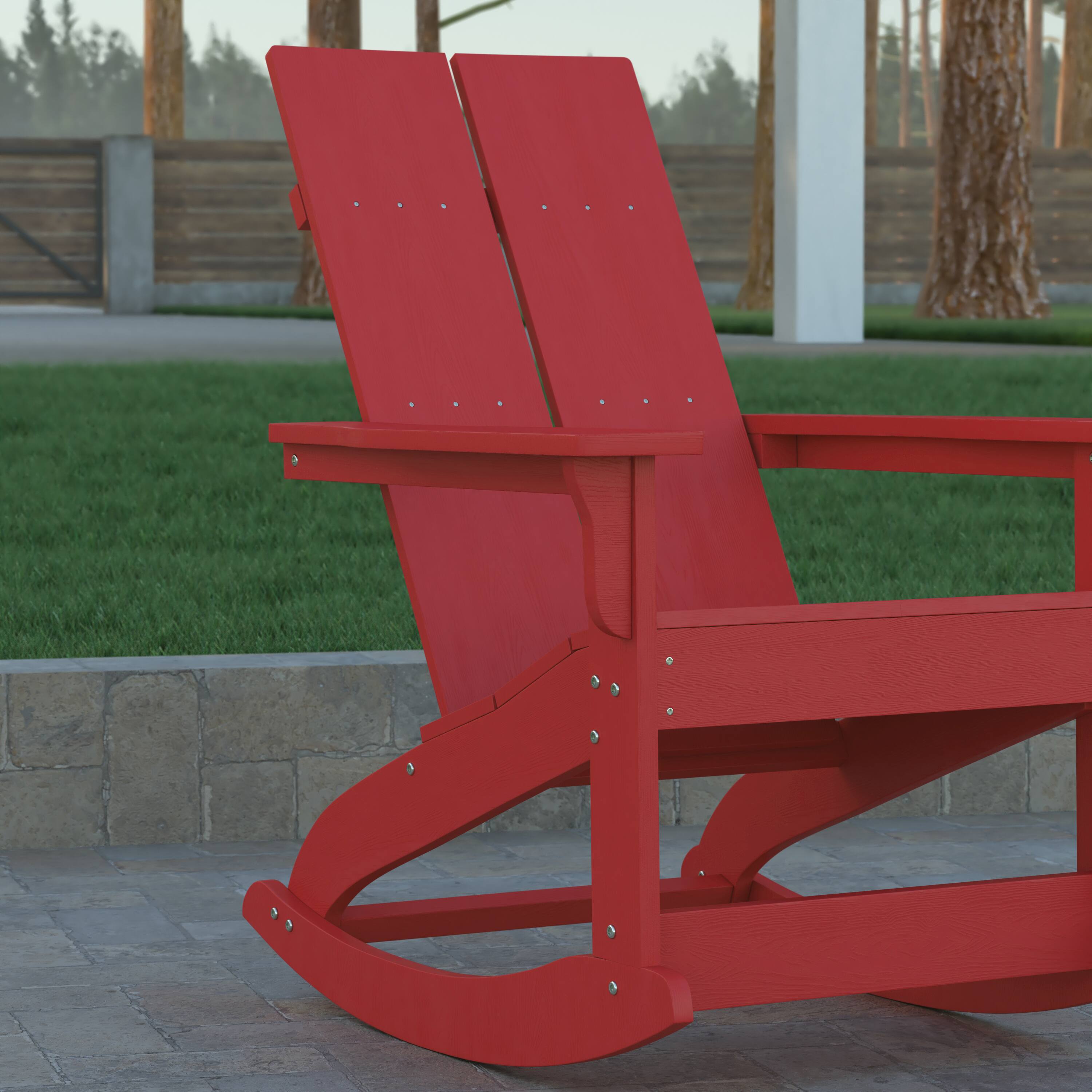 Alt View 4. Emma + Oliver - Modern All-Weather Poly Resin Adirondack Rocking Chair for Indoor/Outdoor Use - Red.
