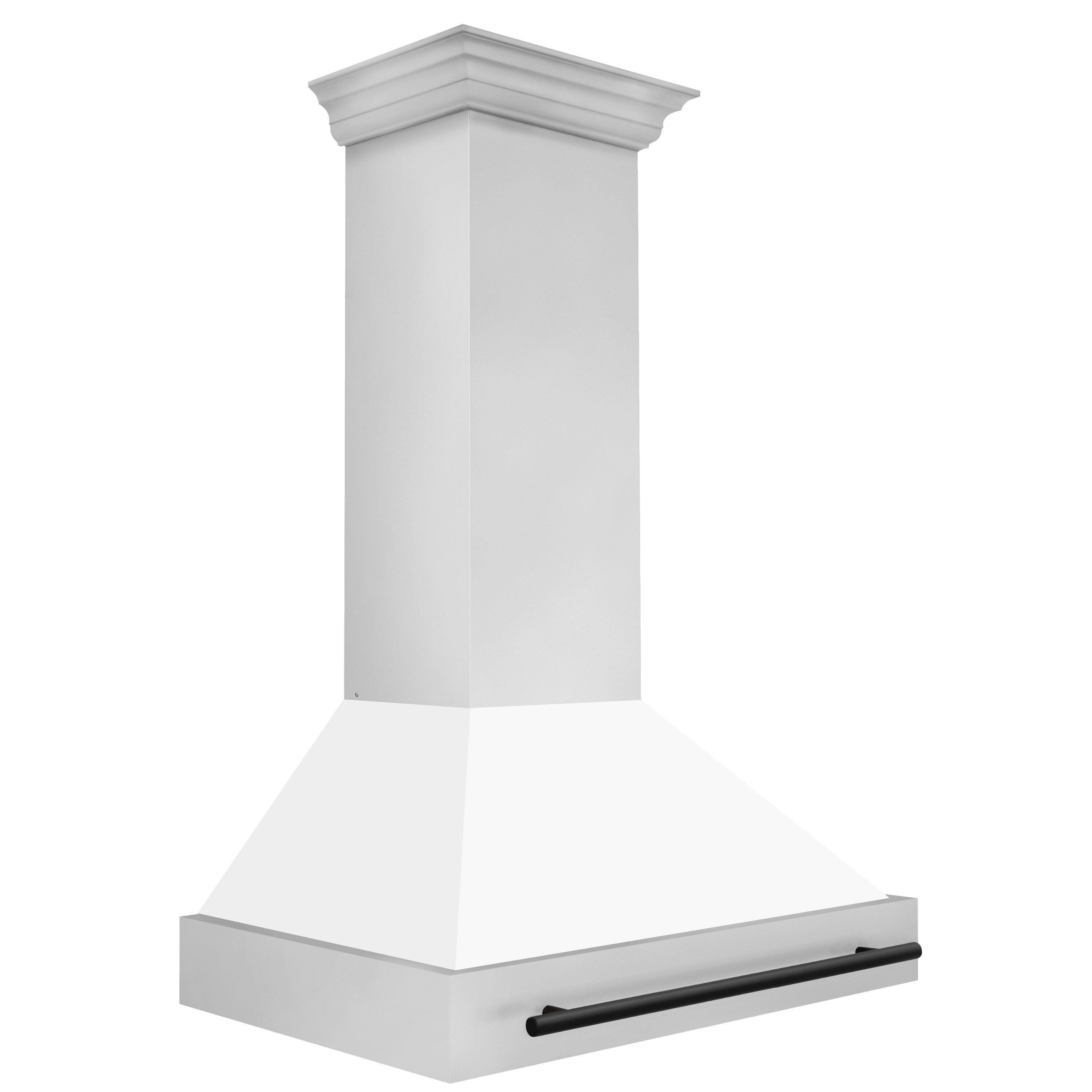 Angle. ZLINE - ZLINE Autograph Edition 36 in. Stainless Steel Range Hood with White Matte Shell and Matte Black Handle - Stainless Steel.