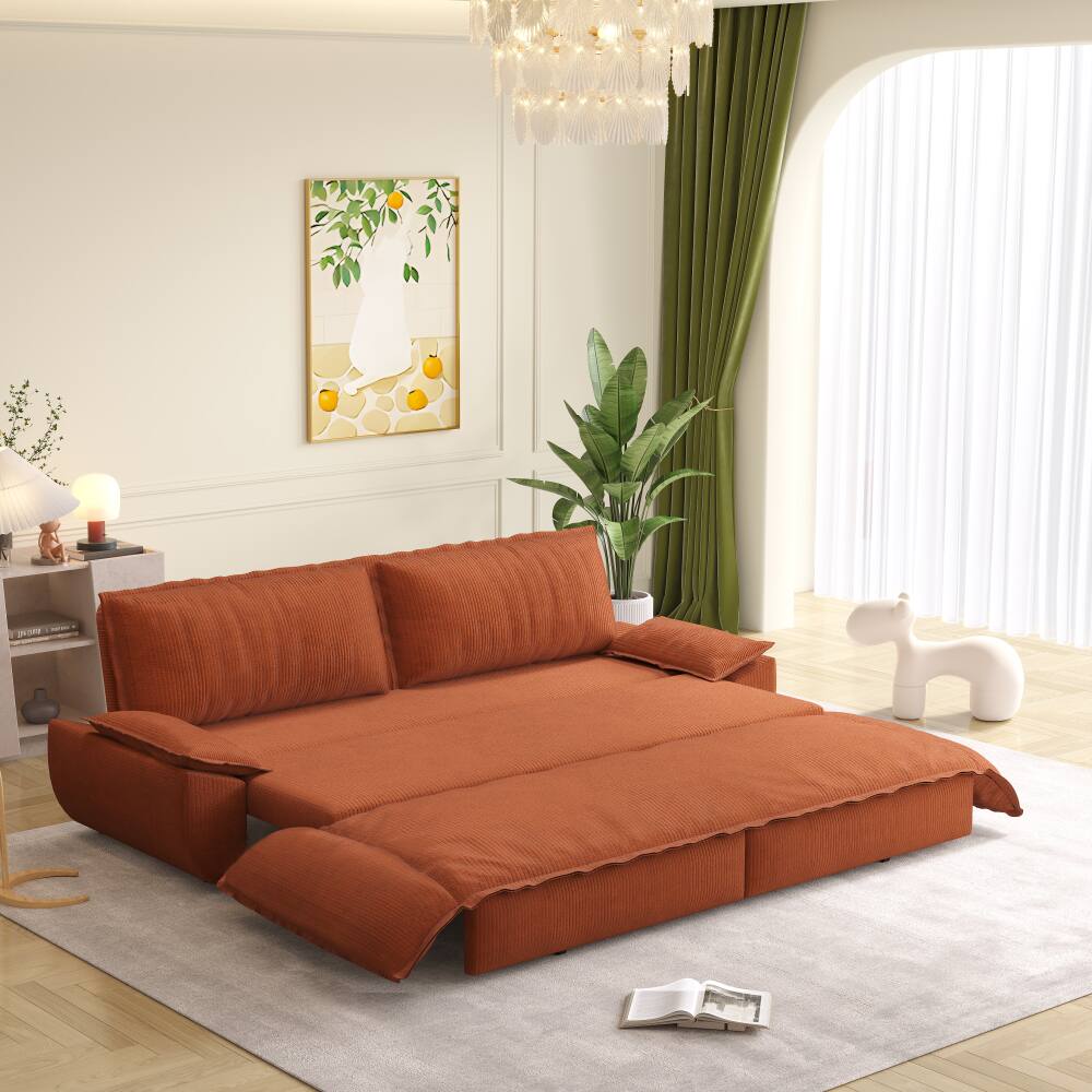 Angle. JUJABU - 73.2" Queen Pull Out Sofa Bed, 3-in-1 Convertible Sleeper Sofa, Loveseat Bed, Orange - Orange.