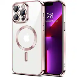 Entronix - Magnetic Case for iPhone 13 Pro Max - Clear Back Luxury Glossy Cover - Pink