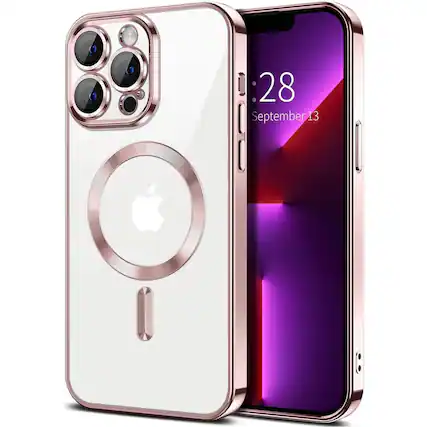 Front. Entronix - Entronix Magnetic Case for iPhone 13 Pro Max - Clear Back Luxury Glossy Cover - Pink.