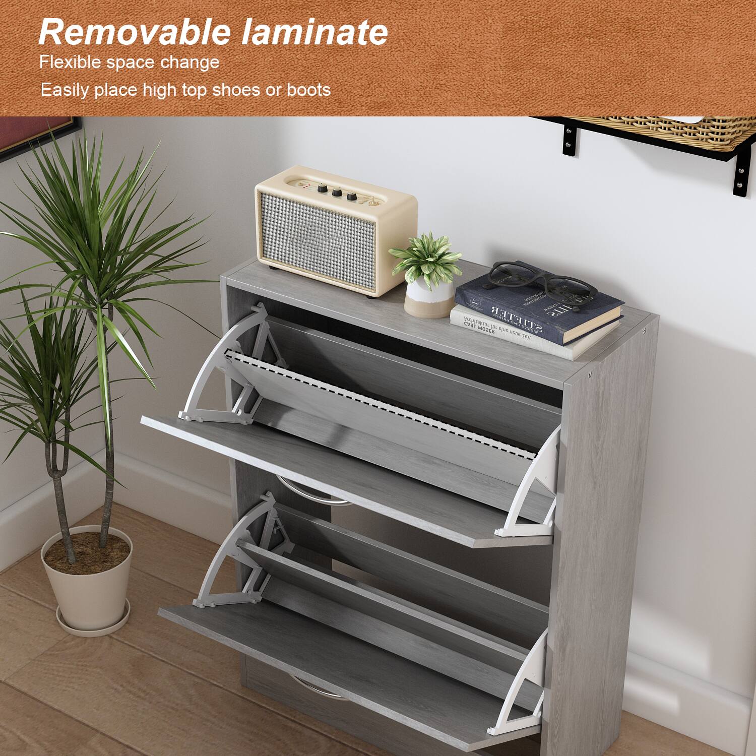 Removable laminate, Flexible space change, Easily place high top shoes or boots