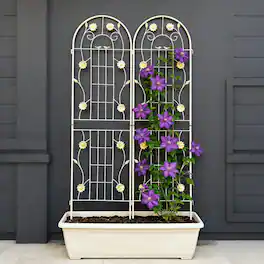 Loheer - 2 Pack Metal Garden Trellis for Climbing Plants Outdoor Flower Support - Cream White