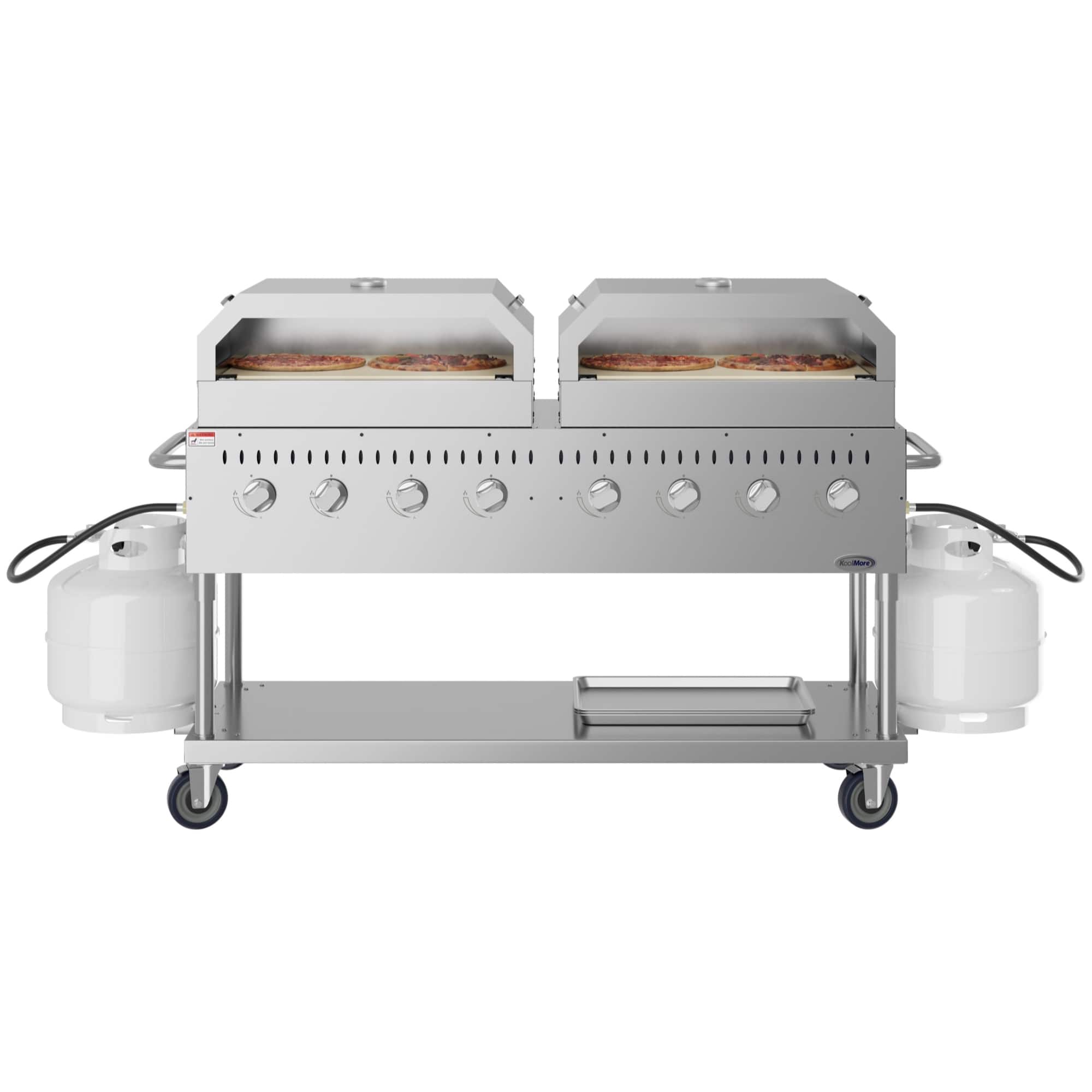 Koolmore - 60 in. 8-Burner Commercial Outdoor Propane Gas Grill with Two 30 in. Pizza Ovens in Stainless-Steel, (CGKIT6-P30P30) - Stainless Steel