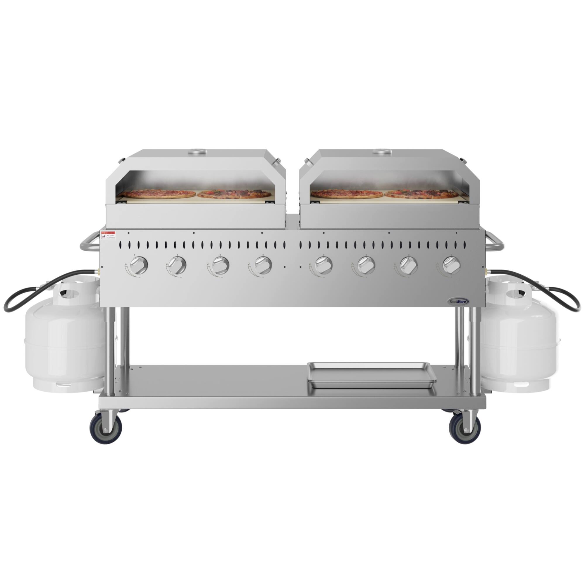 Front. Koolmore - 60 in. 8-Burner Commercial Outdoor Propane Gas Grill with Two 30 in. Pizza Ovens in Stainless-Steel, (CGKIT6-P30P30) - Stainless Steel.