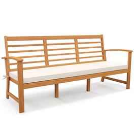 Gymax - 3-Seat Patio 64 Inch Wood Bench w/ Seat Cushion Slatted Seat & Backrest Outdoor - Off White