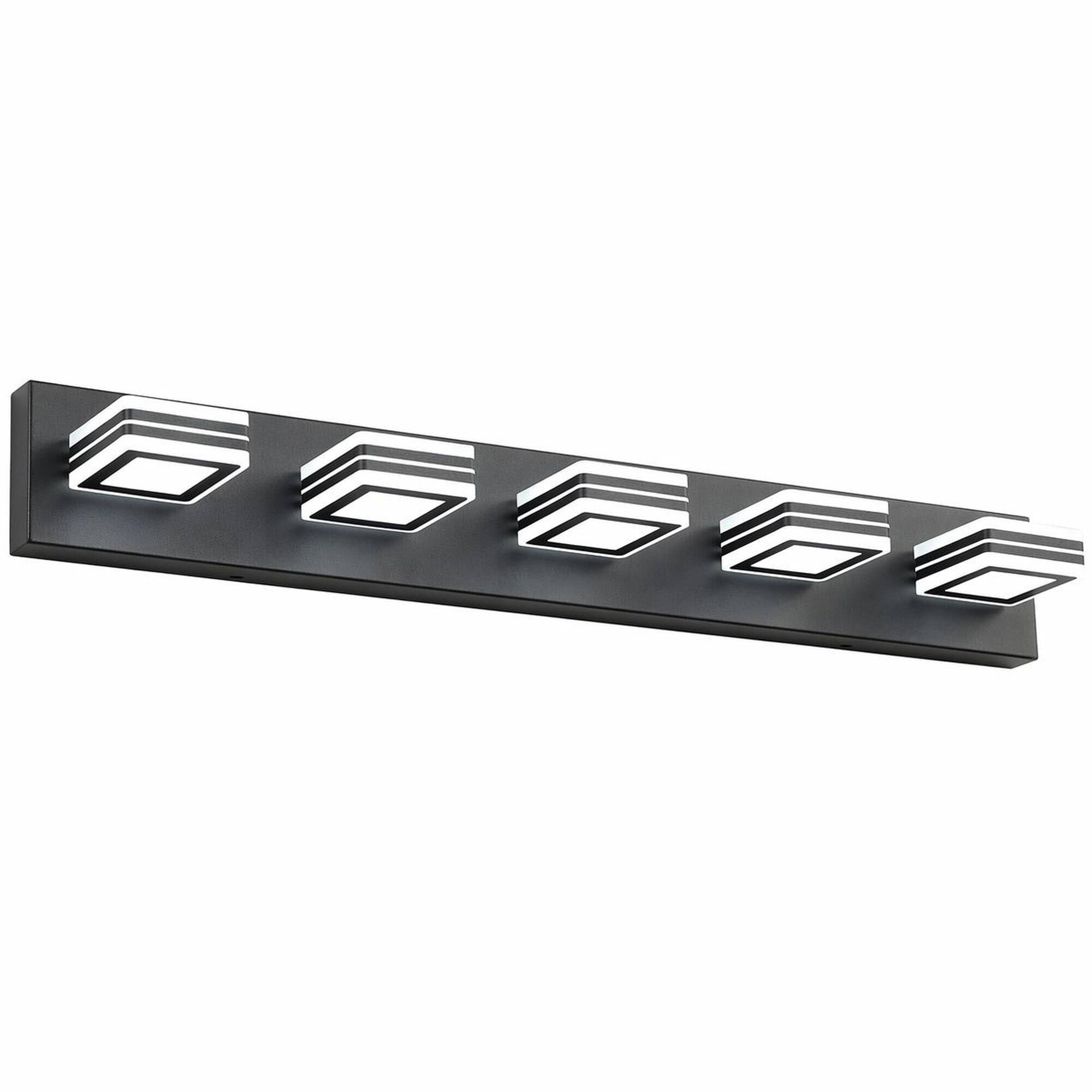 Front. RYHNUYNE - Black 5‑Light LED Vanity Light,Bathroom Wall Light Fixture, Over Mirror Bath Vanity Lighting for Bathroom - Black.