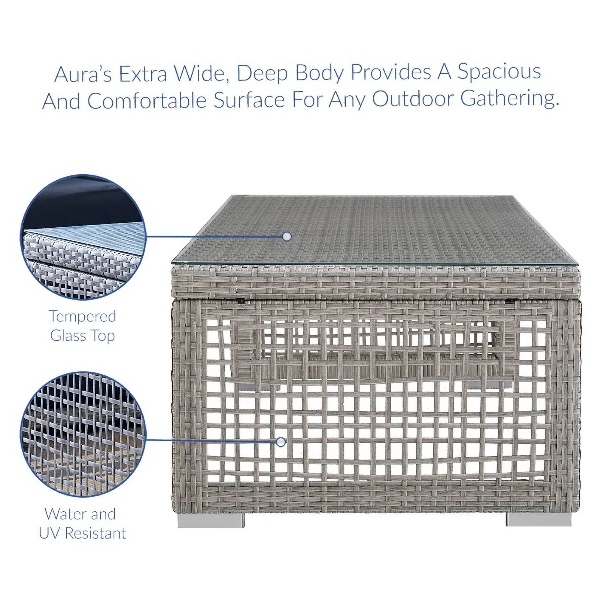 Aura's Extra Wide, Deep Body Provides A Spacious And Comfortable Surface For Any Outdoor Gathering.

Tempered Glass Top

Water and UV Resistant