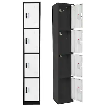 Front. AdirOffice - Storage Locker 629-Series 72" H 4-Tier Steel Digital Lock 4-Shelf Locker - Black Bidy/White Doors.