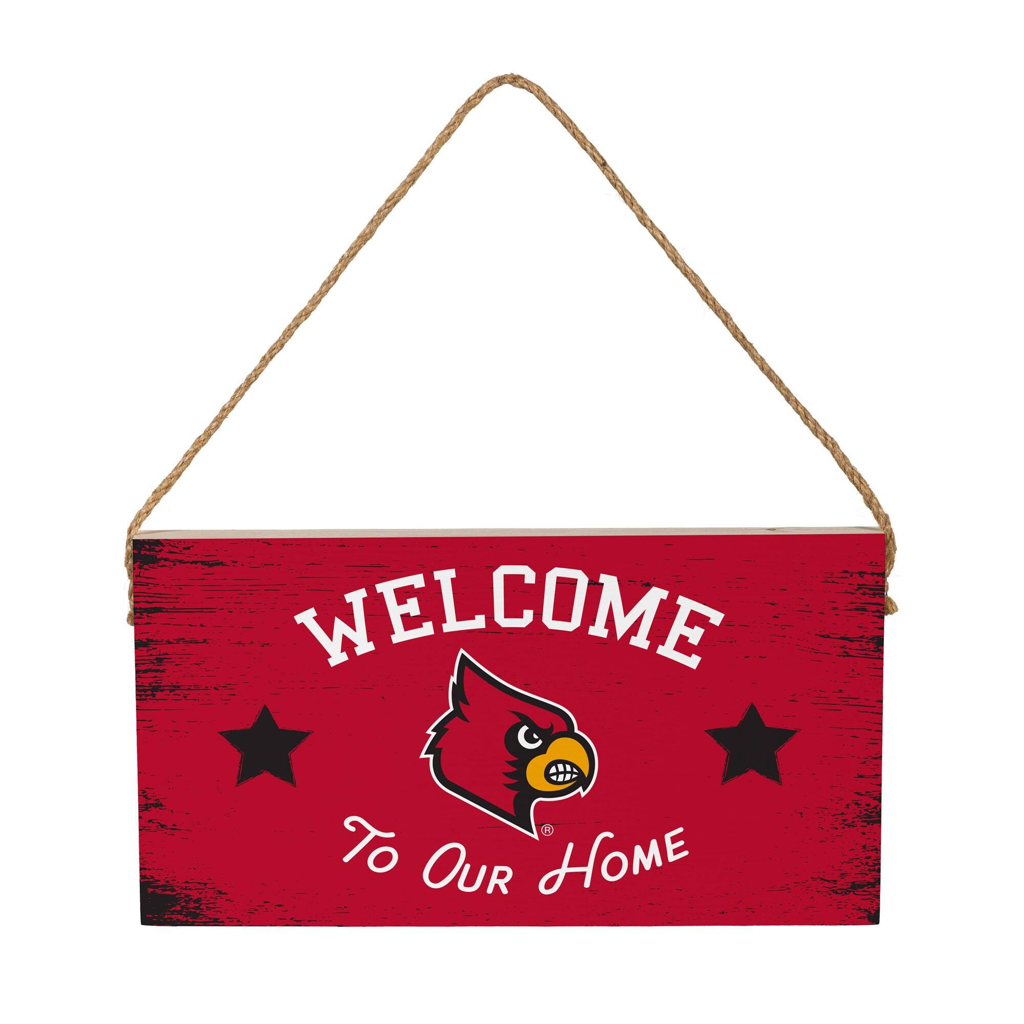Louisville Cardinals 6" x 11" Welcome Home Wood Wall Sign with Rope Hanger