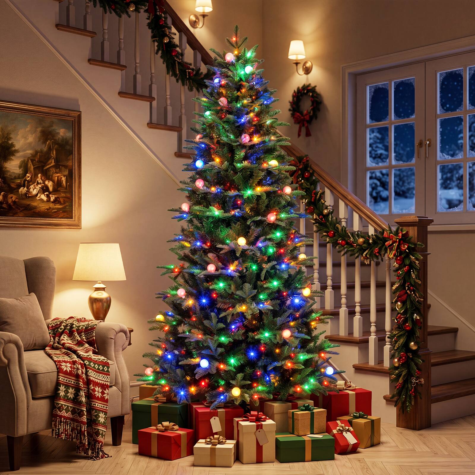 Alt View 3. Gymax - Gymax 7 ft Pre-Lit Christmas Tree w/1060 Full Branch Tips 380 LED Lights Metal Stand Green - Green.
