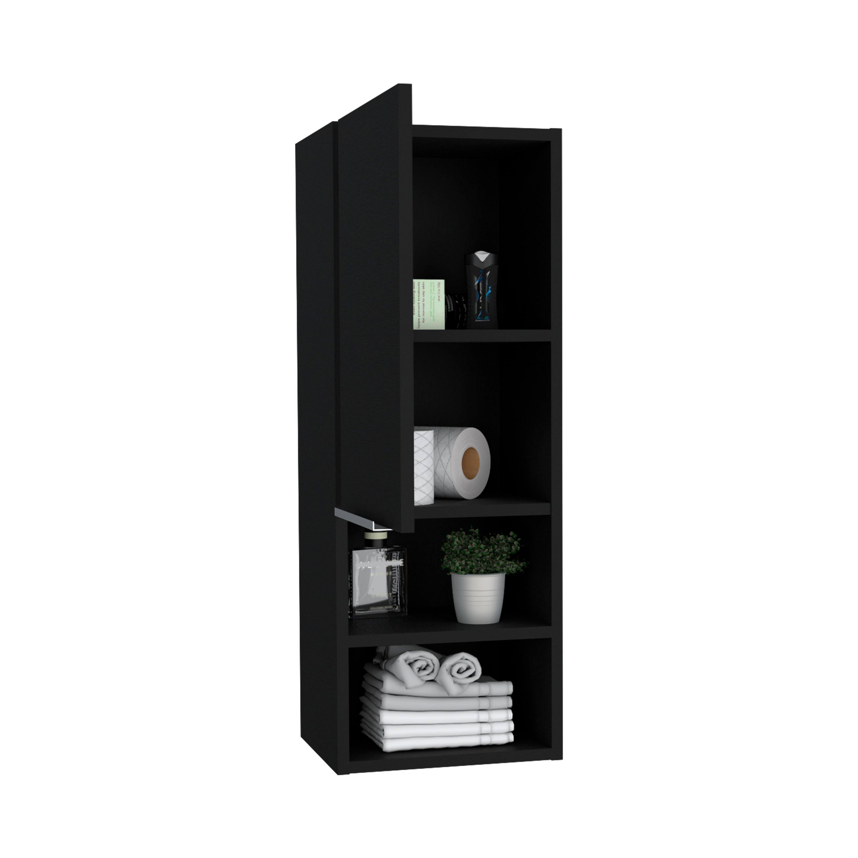 Alt View 1. TuHome - Mila Bathroom Cabinet, Two Interior Shelves, Two External Shelves, Single Door Cabinet - Black.