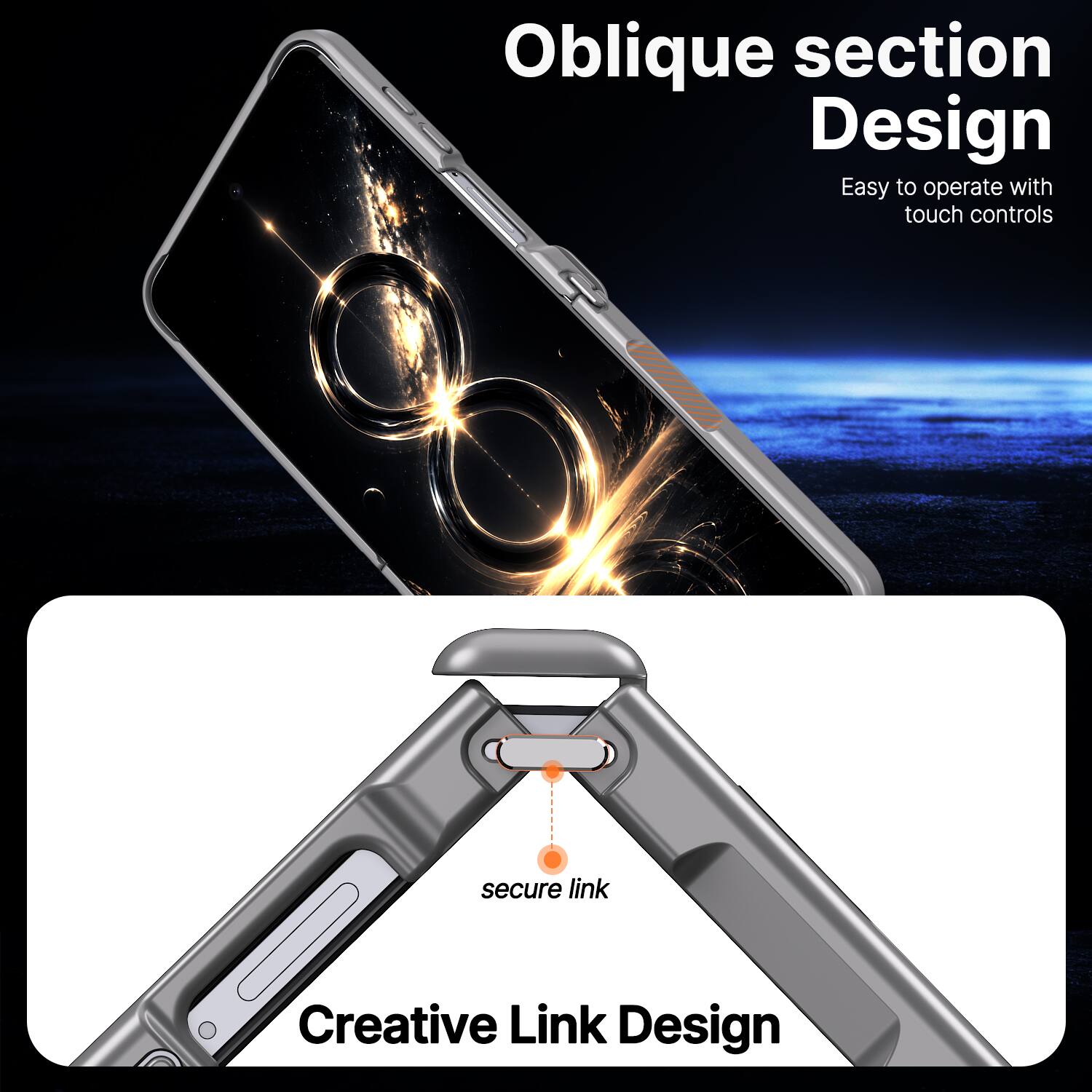 Oblique section Design  
Easy to operate with touch controls  

secure link  

Creative Link Design